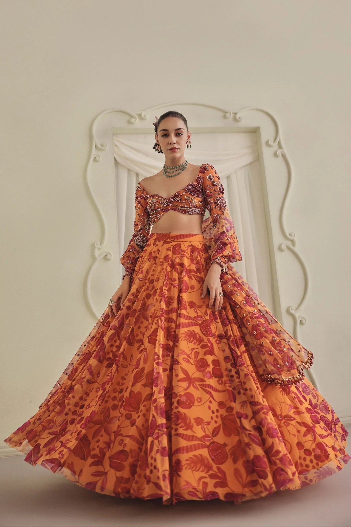 Yellow Printed Lehenga Set