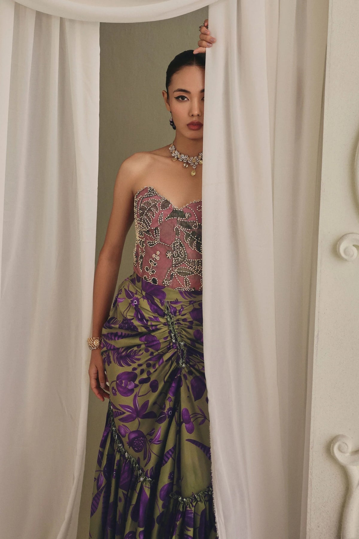 Pink & Olive Skirt Set
