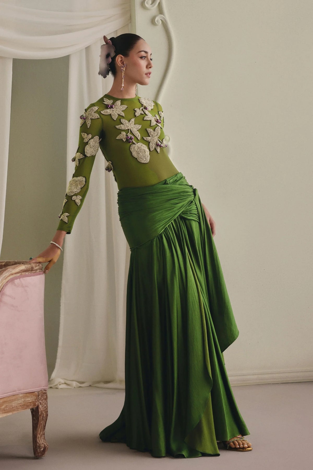 Olive Green Skirt Set