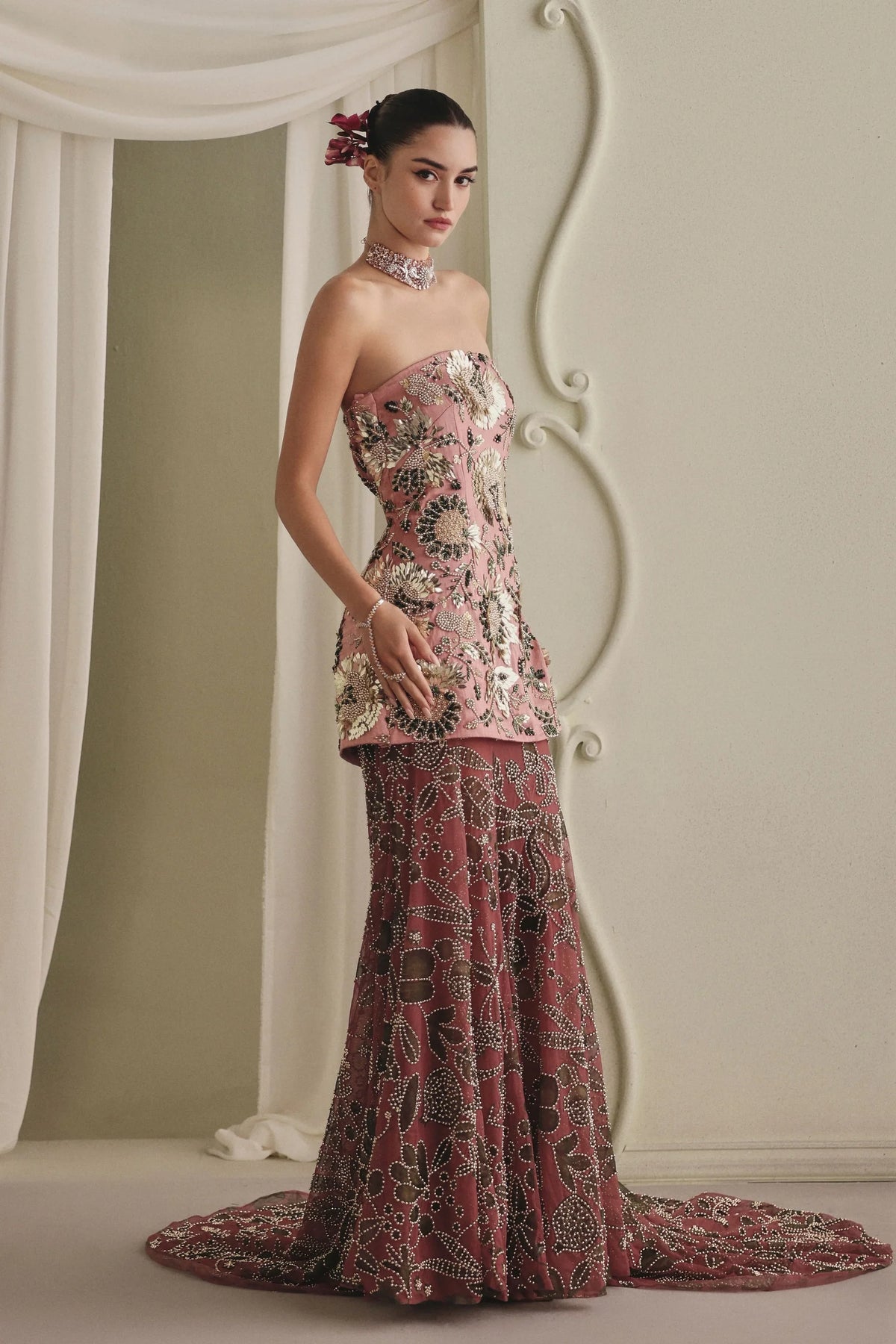 Dusky Pink Gown Skirt Set