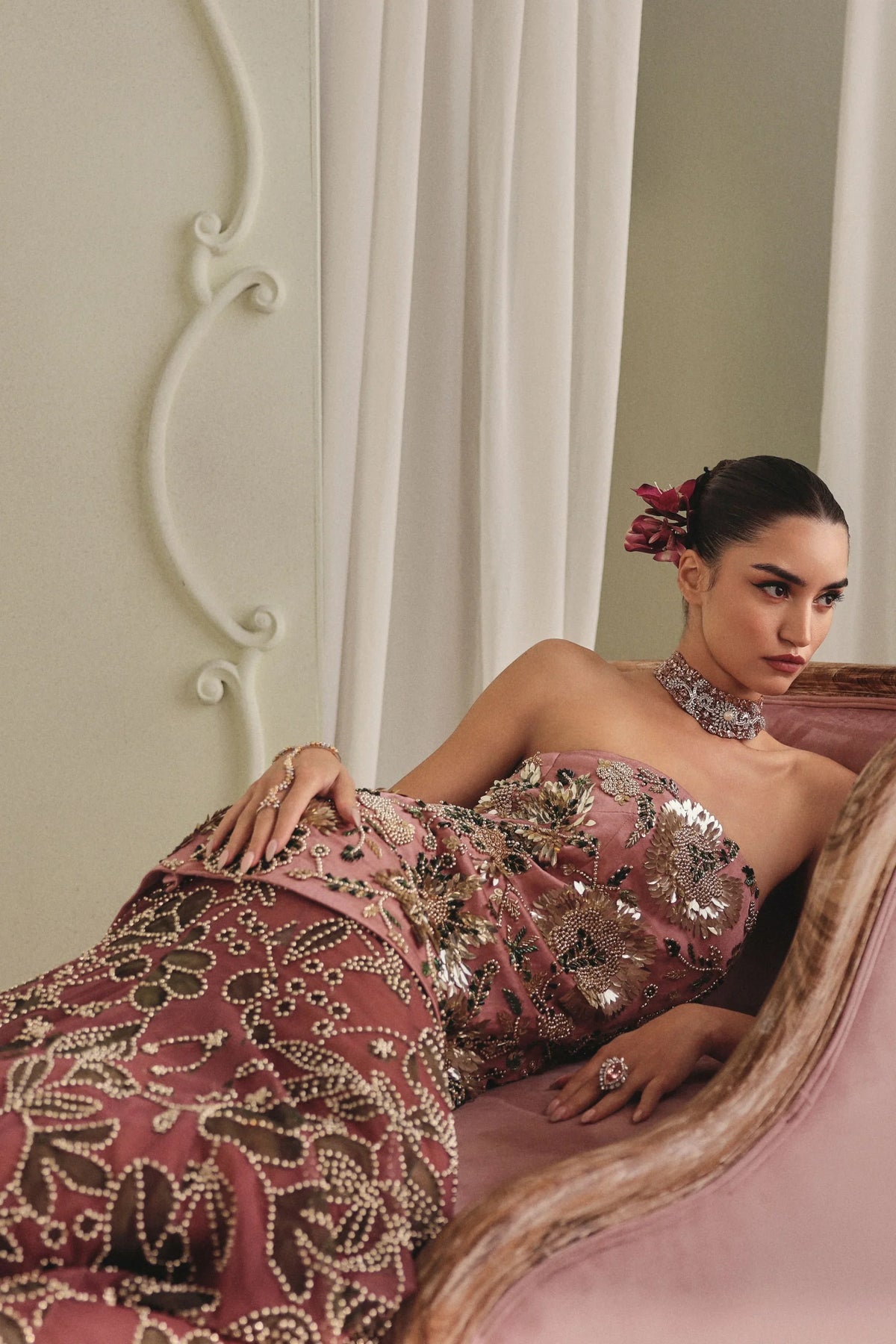 Dusky Pink Gown Skirt Set