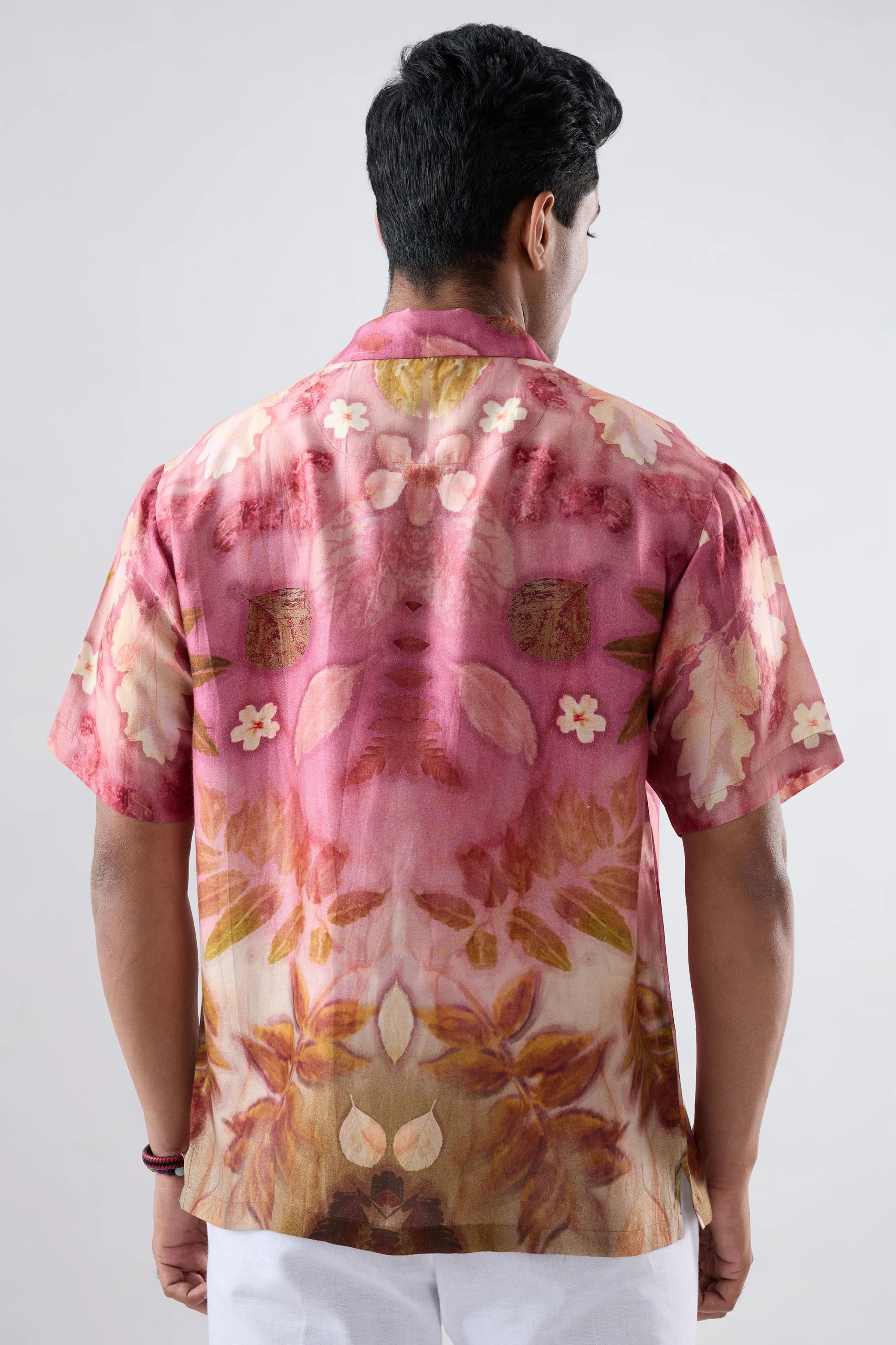 Pink Leaf Ecoprint Cutback Collar Shirt