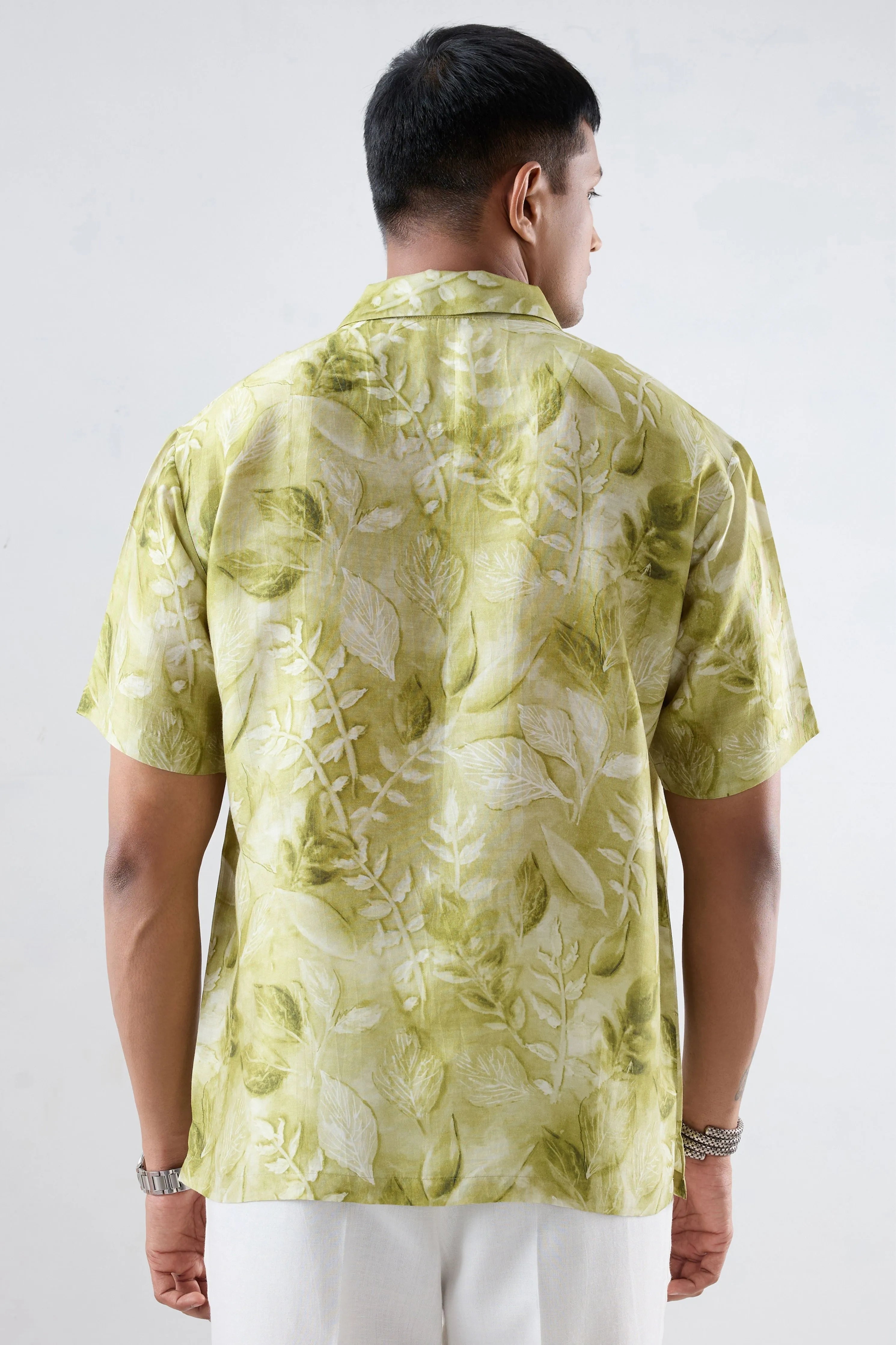 Green Leaf Ecoprint Cuban Collar Shirt