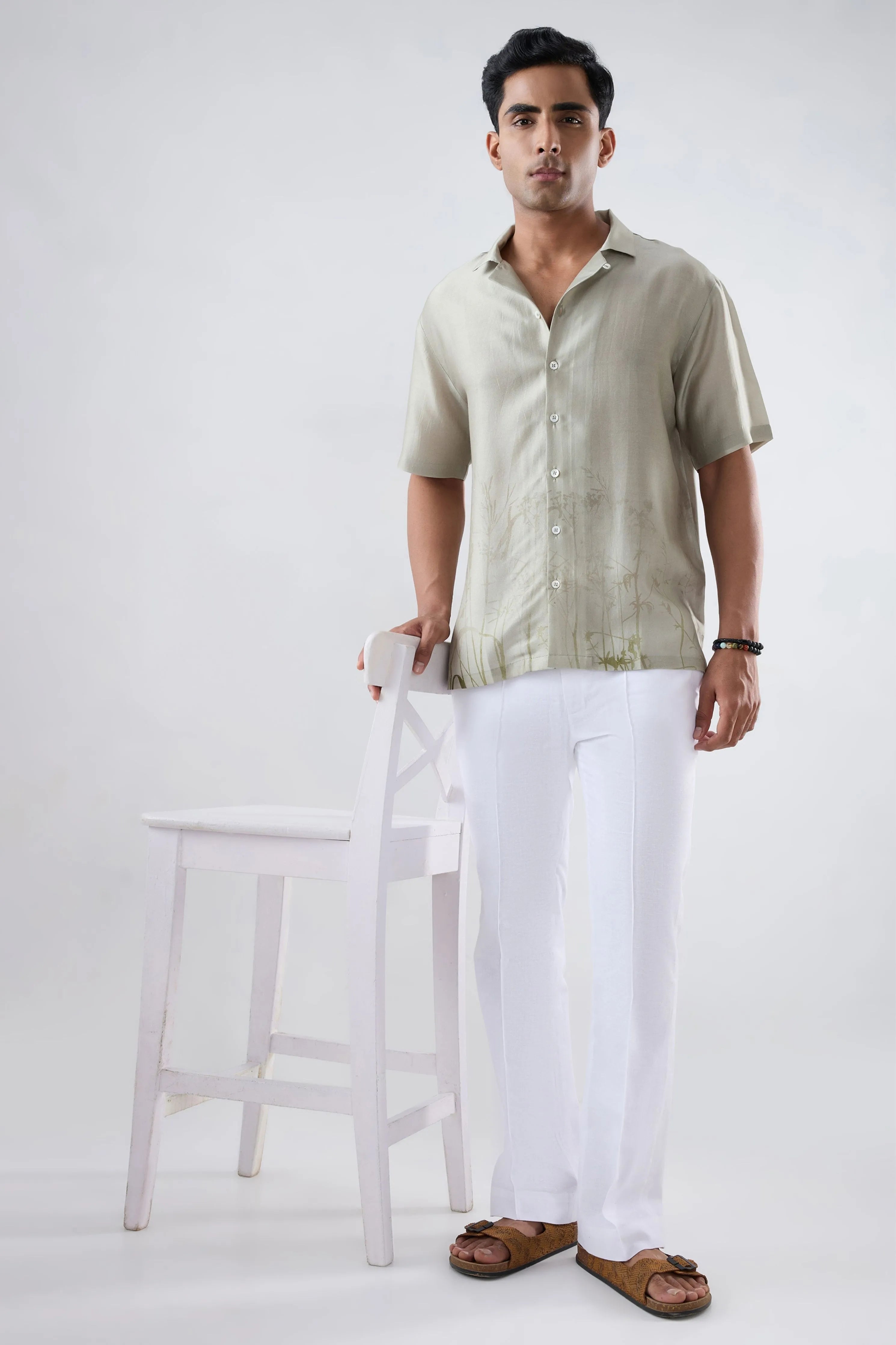 Grey Ecoprint Cuban Collar Shirt
