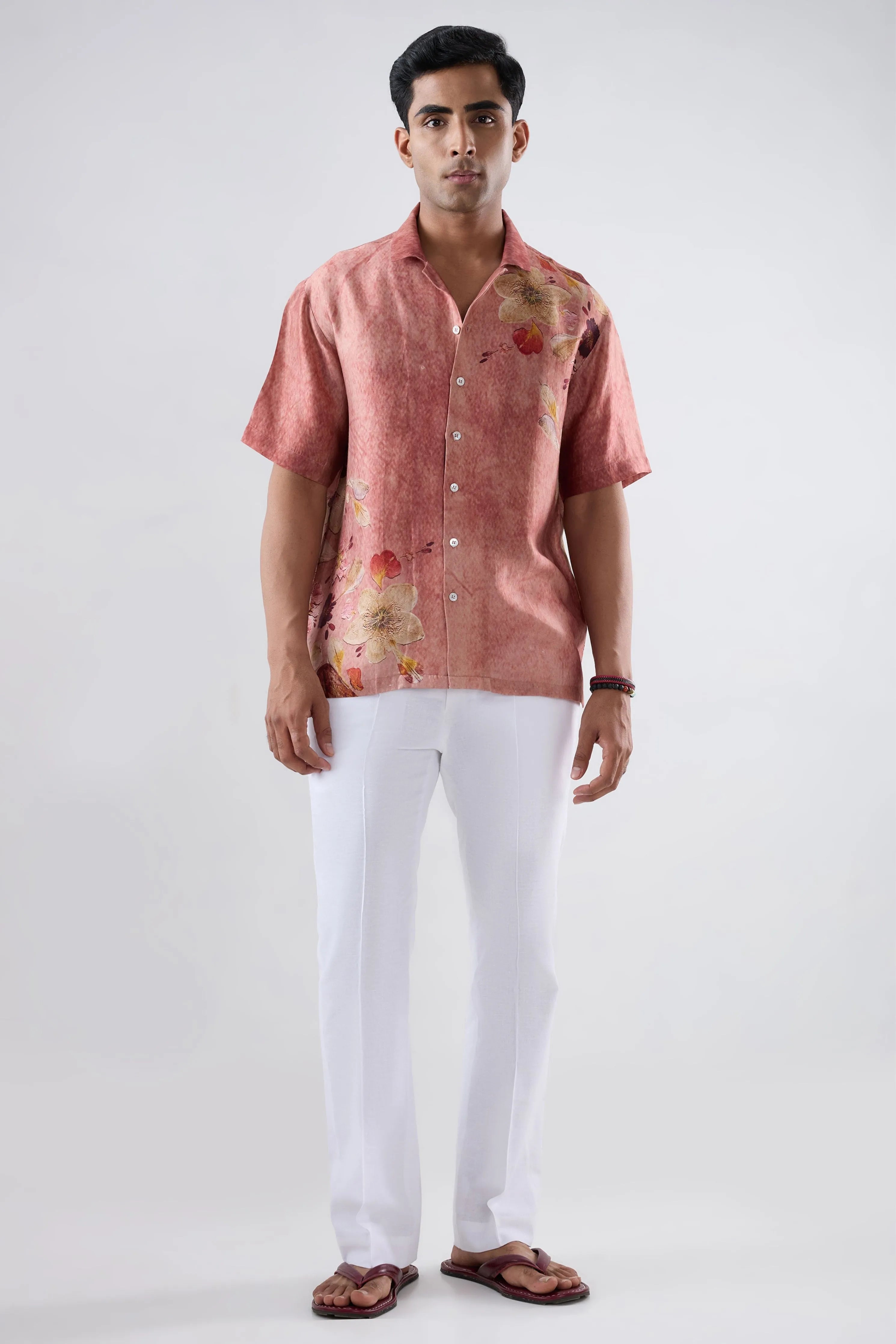 Rust Ecoprint Cuban Collar Shirt
