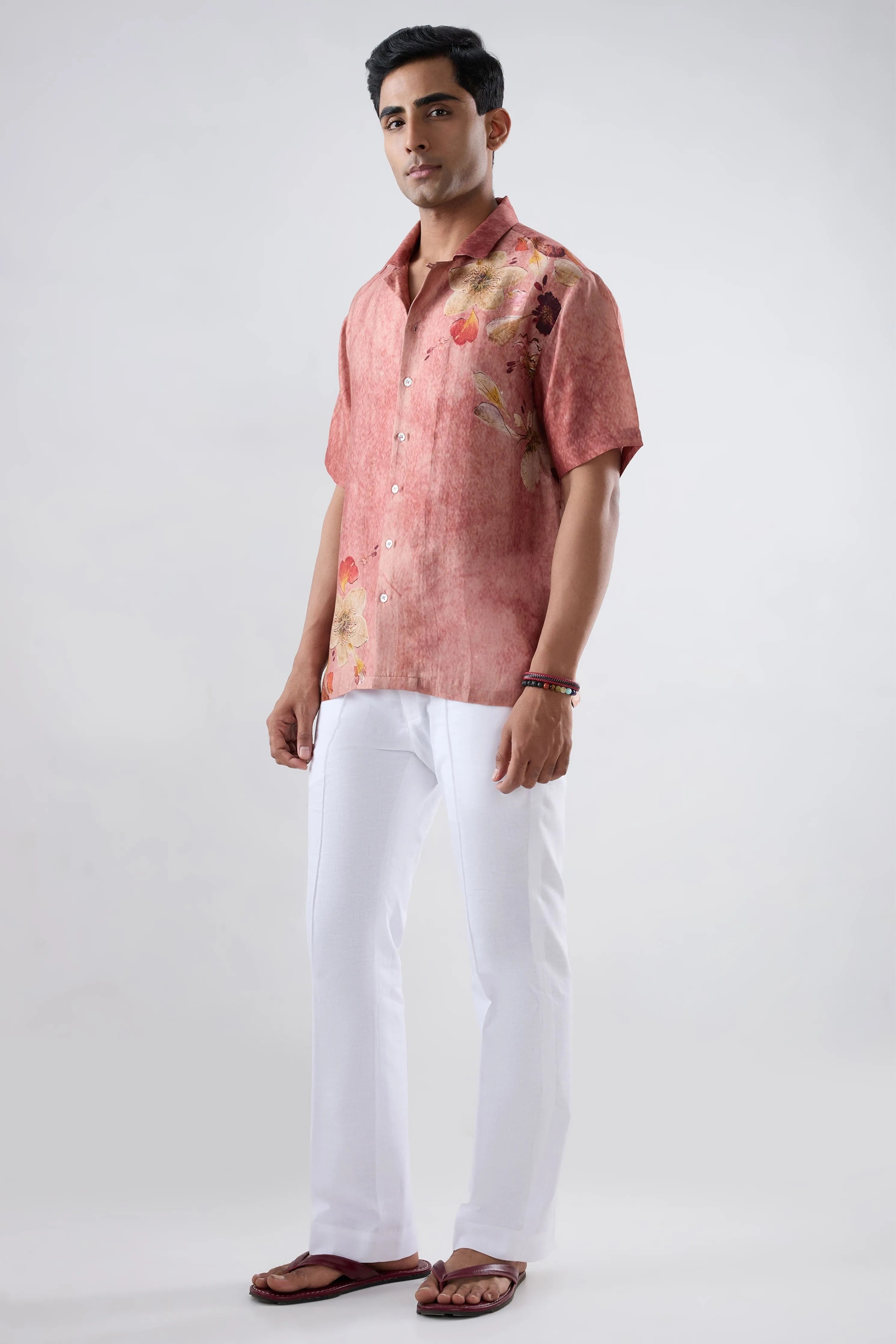 Rust Ecoprint Cuban Collar Shirt