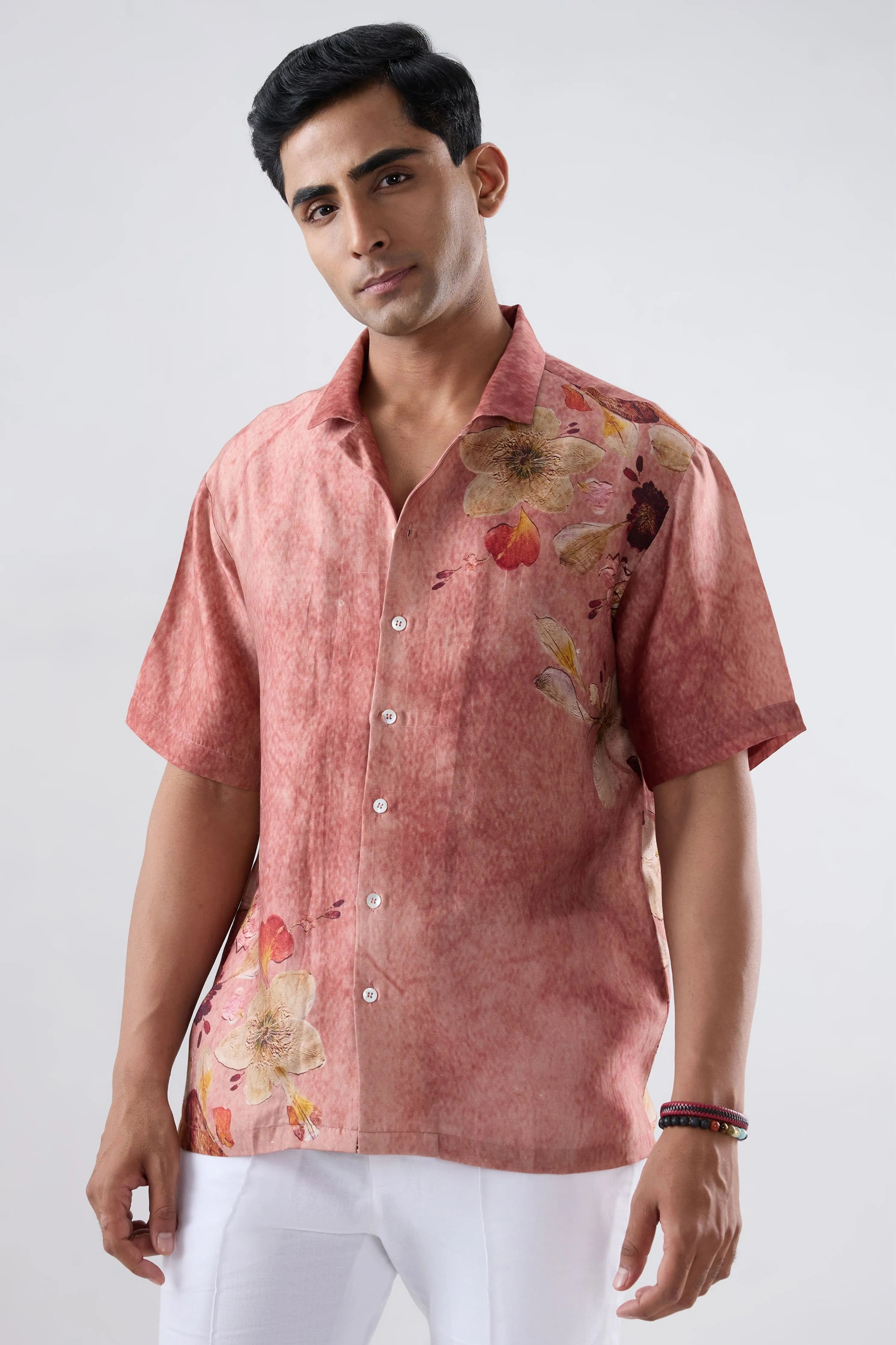Rust Ecoprint Cuban Collar Shirt