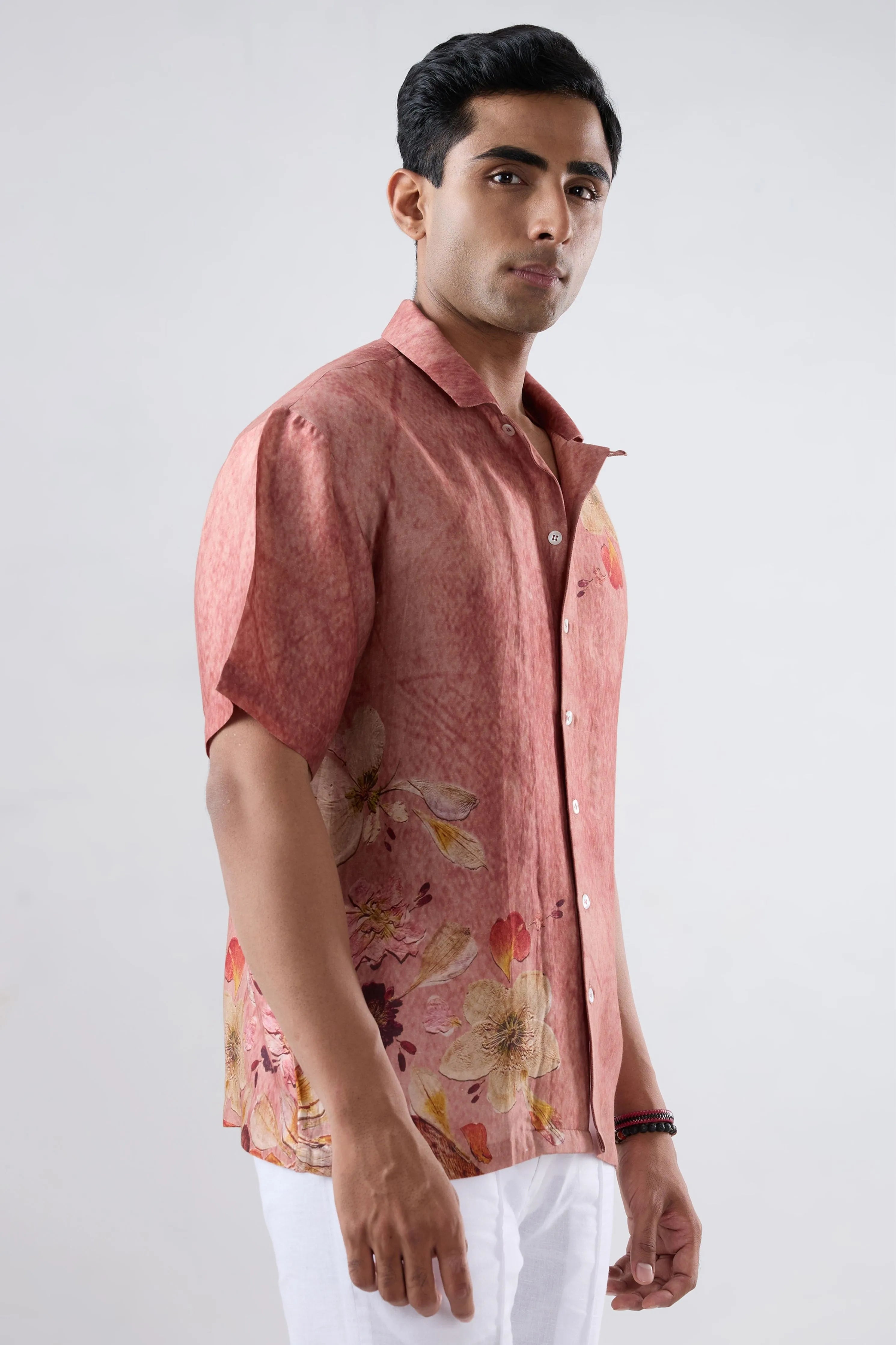 Rust Ecoprint Cuban Collar Shirt