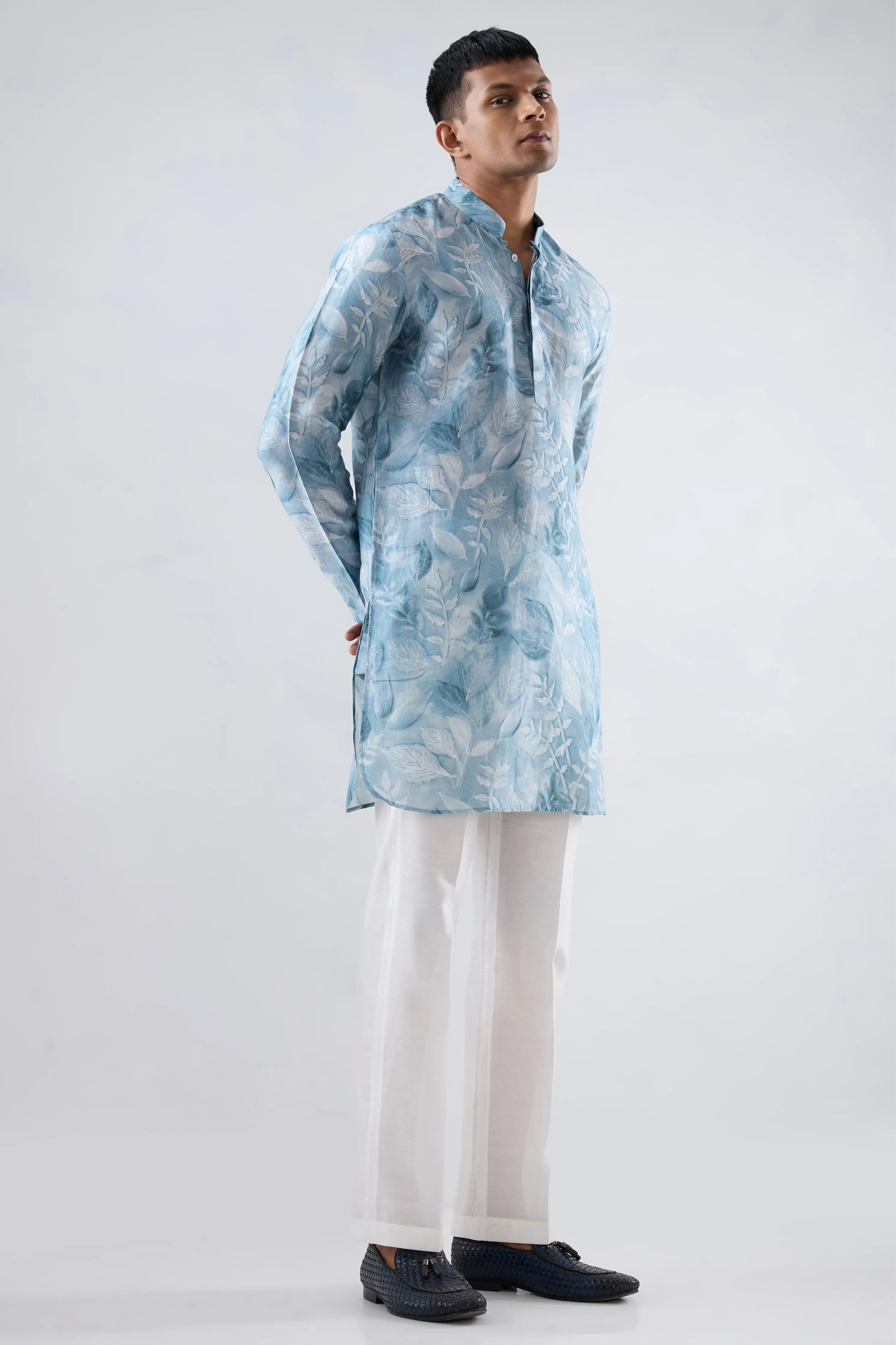 Light Blue Leaf Ecoprint Kurta