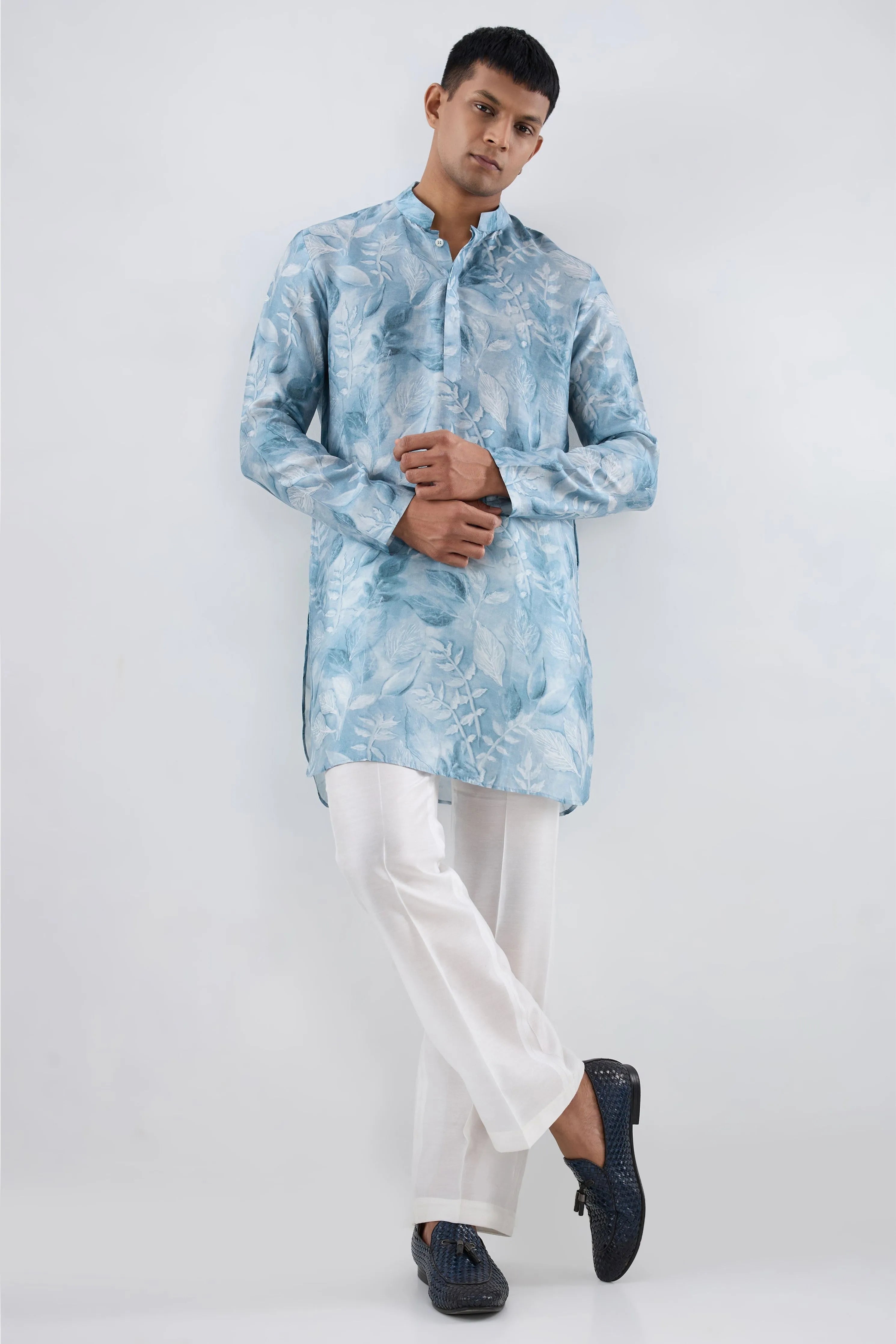 Light Blue Leaf Ecoprint Kurta