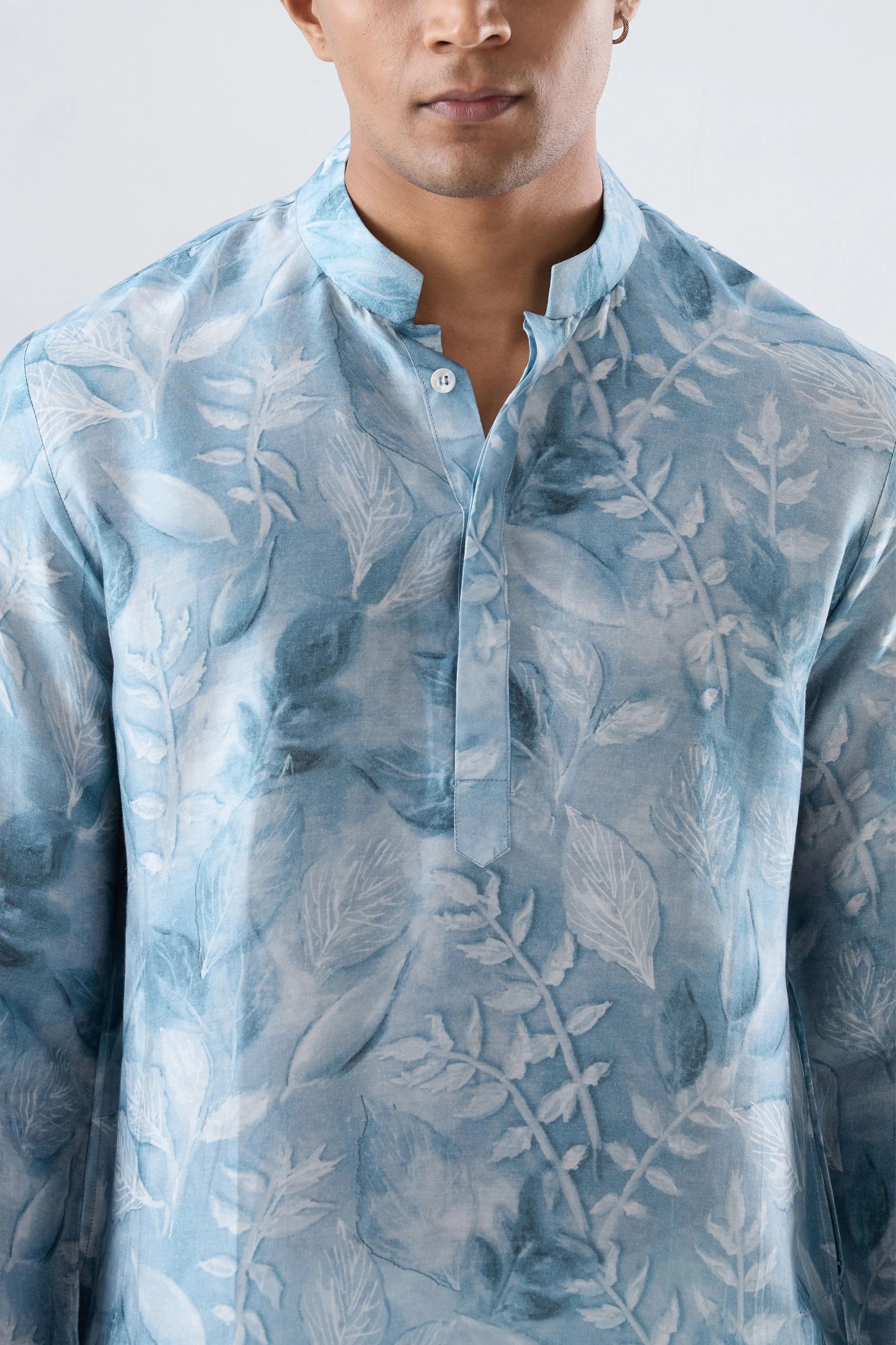 Light Blue Leaf Ecoprint Kurta