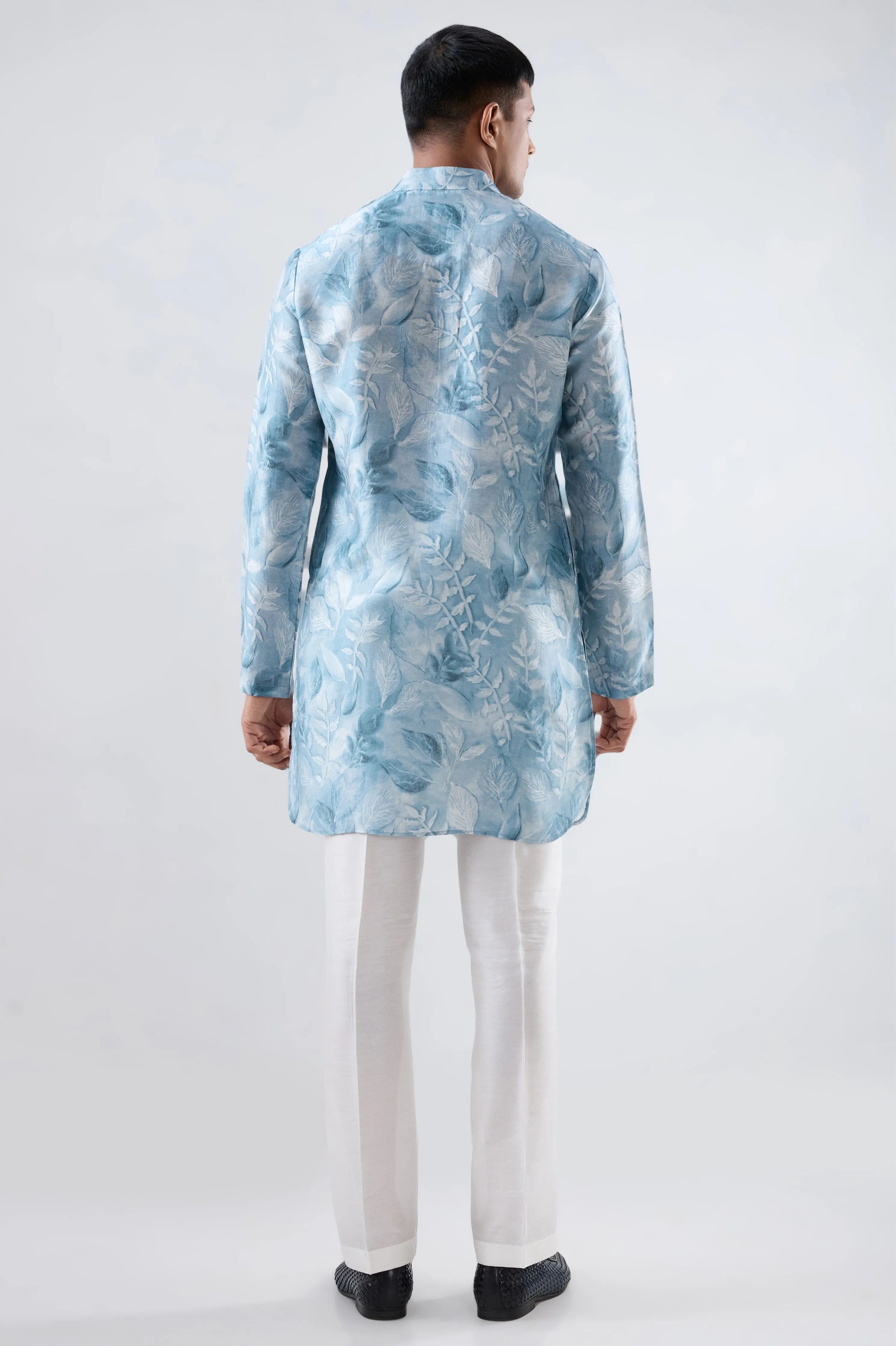 Light Blue Leaf Ecoprint Kurta