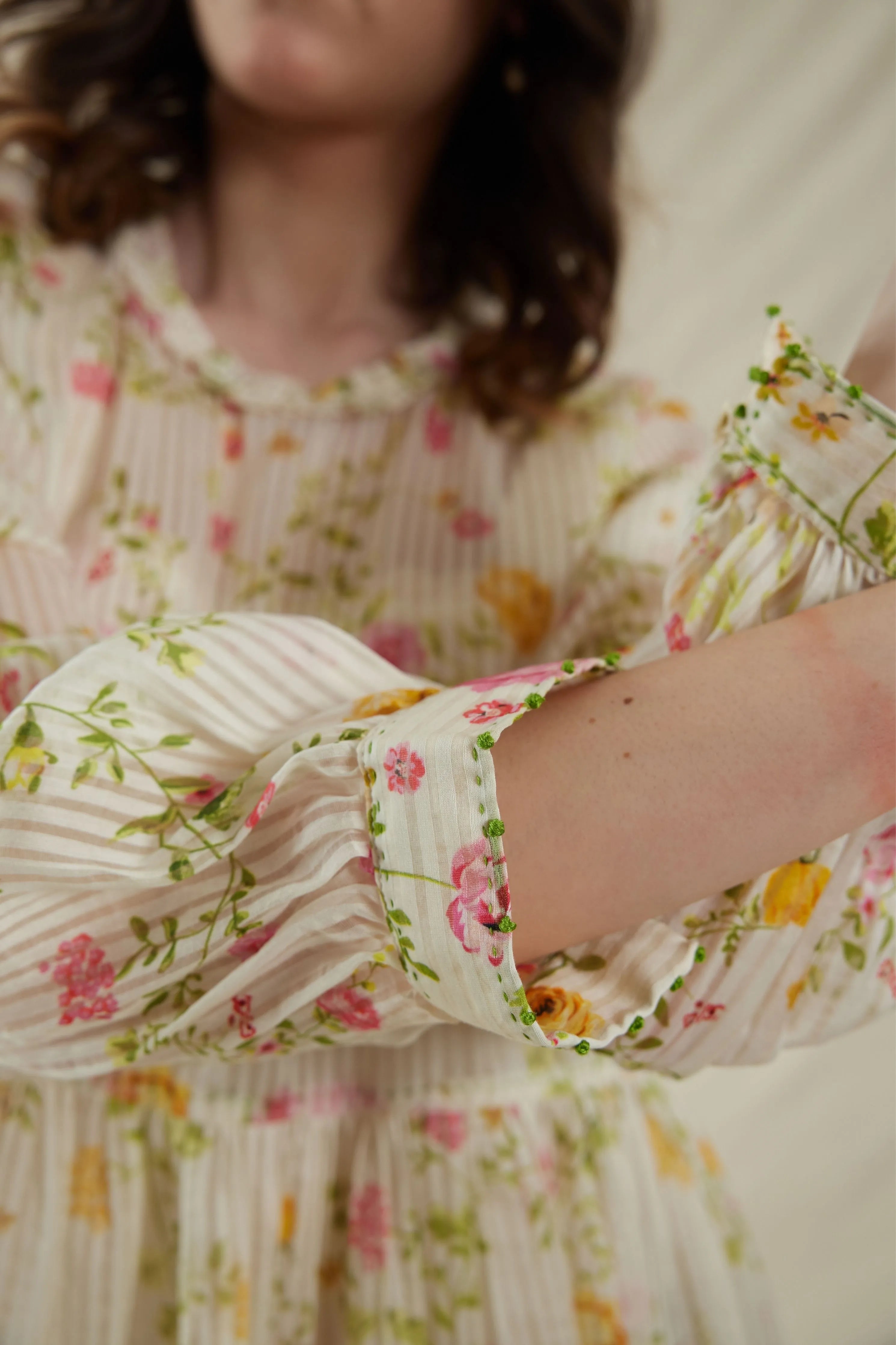 Pink Floral Hand Woven Cotton Silk Dress