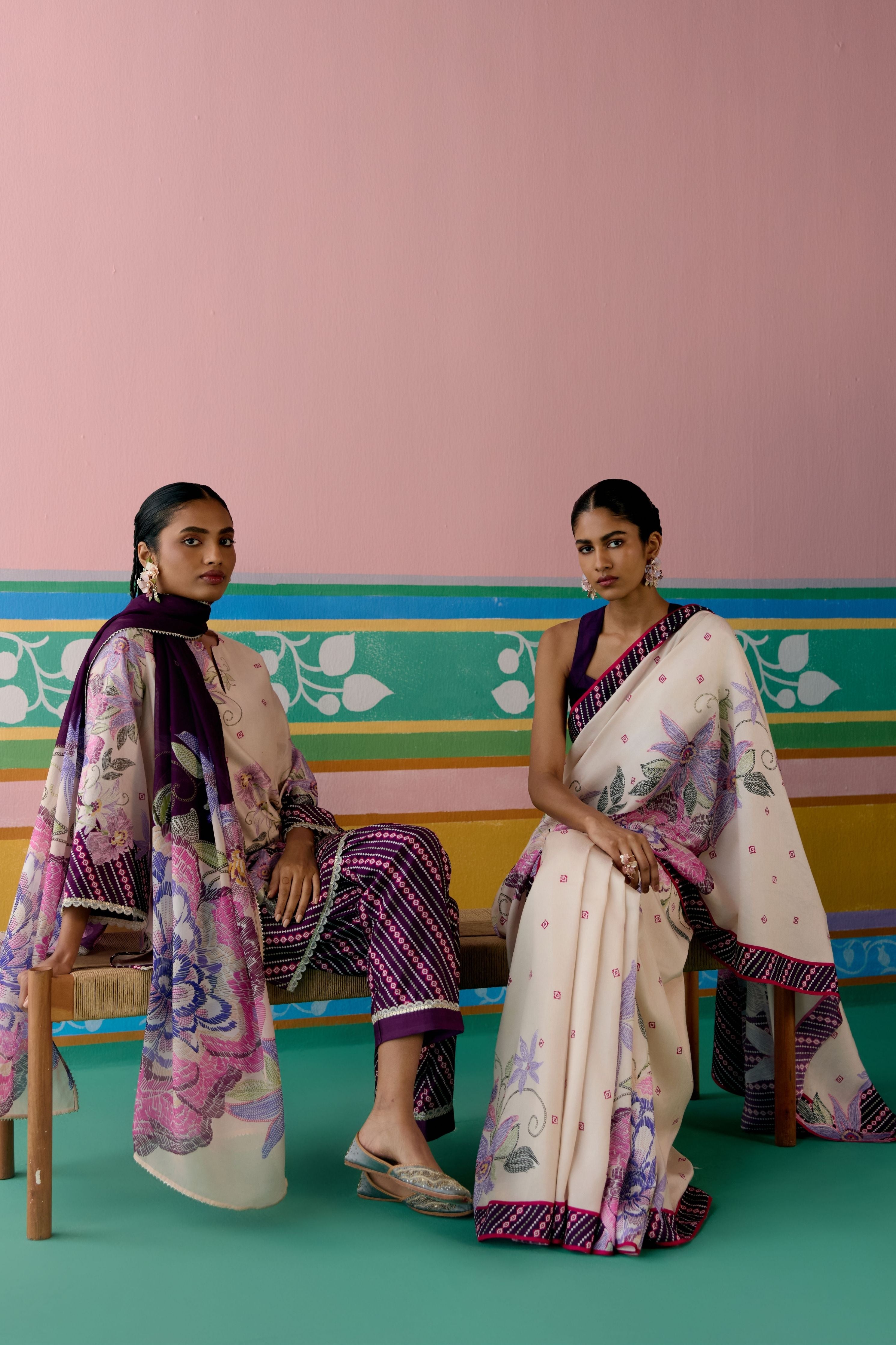 Ecru & Purple Ikkat Saree