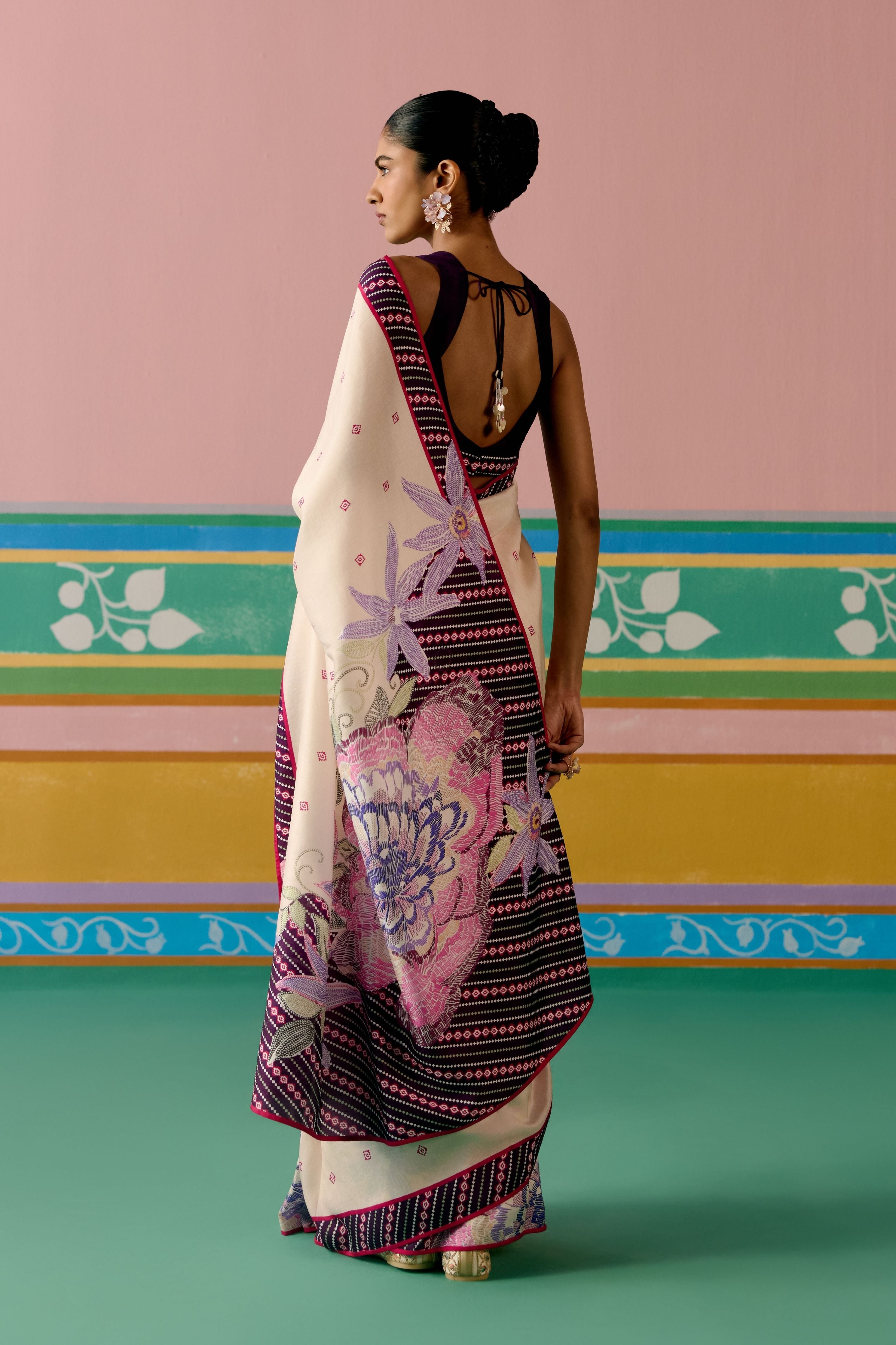 Ecru & Purple Ikkat Saree