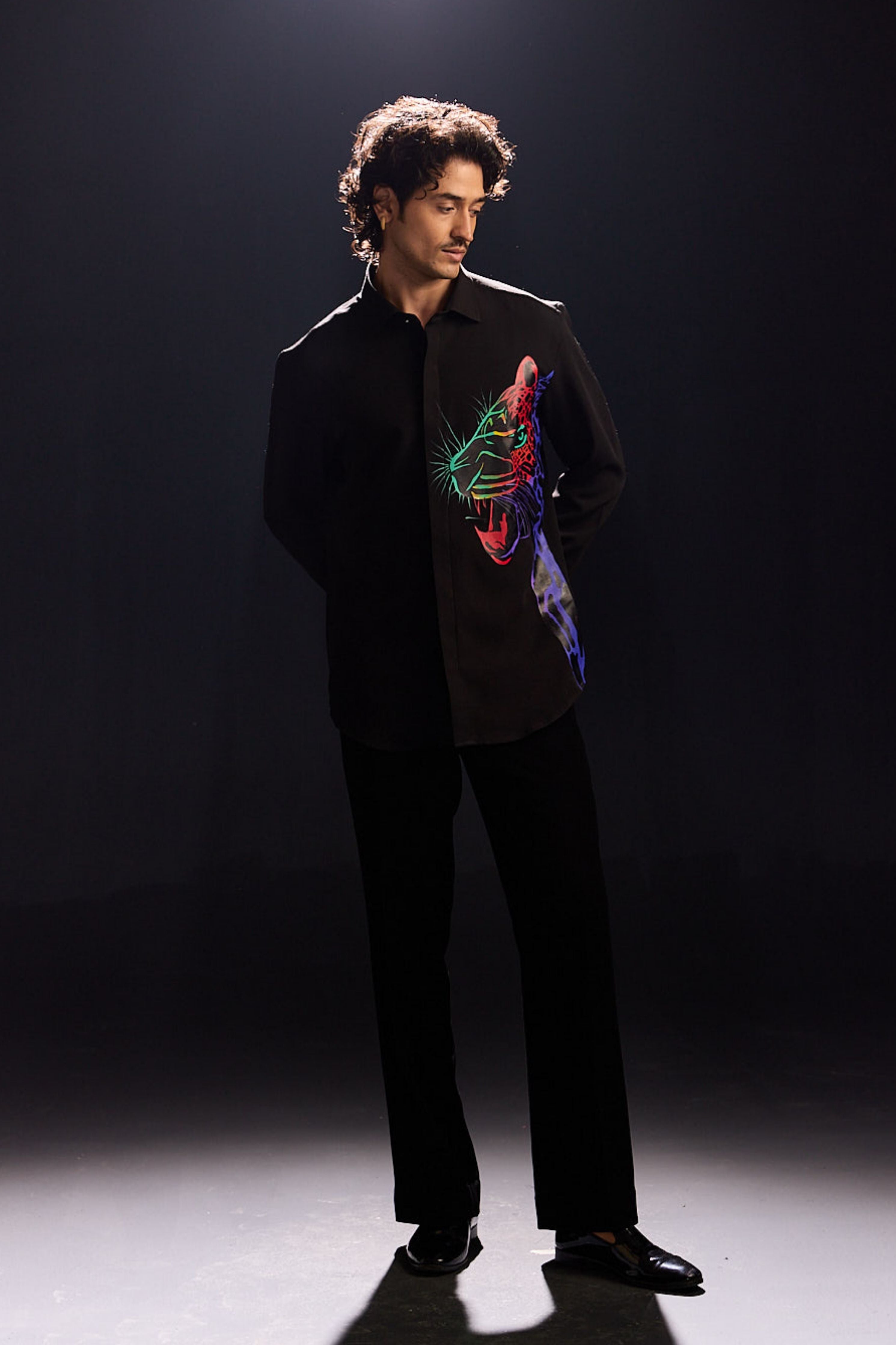 Elegant Hand Painted Black Shirt