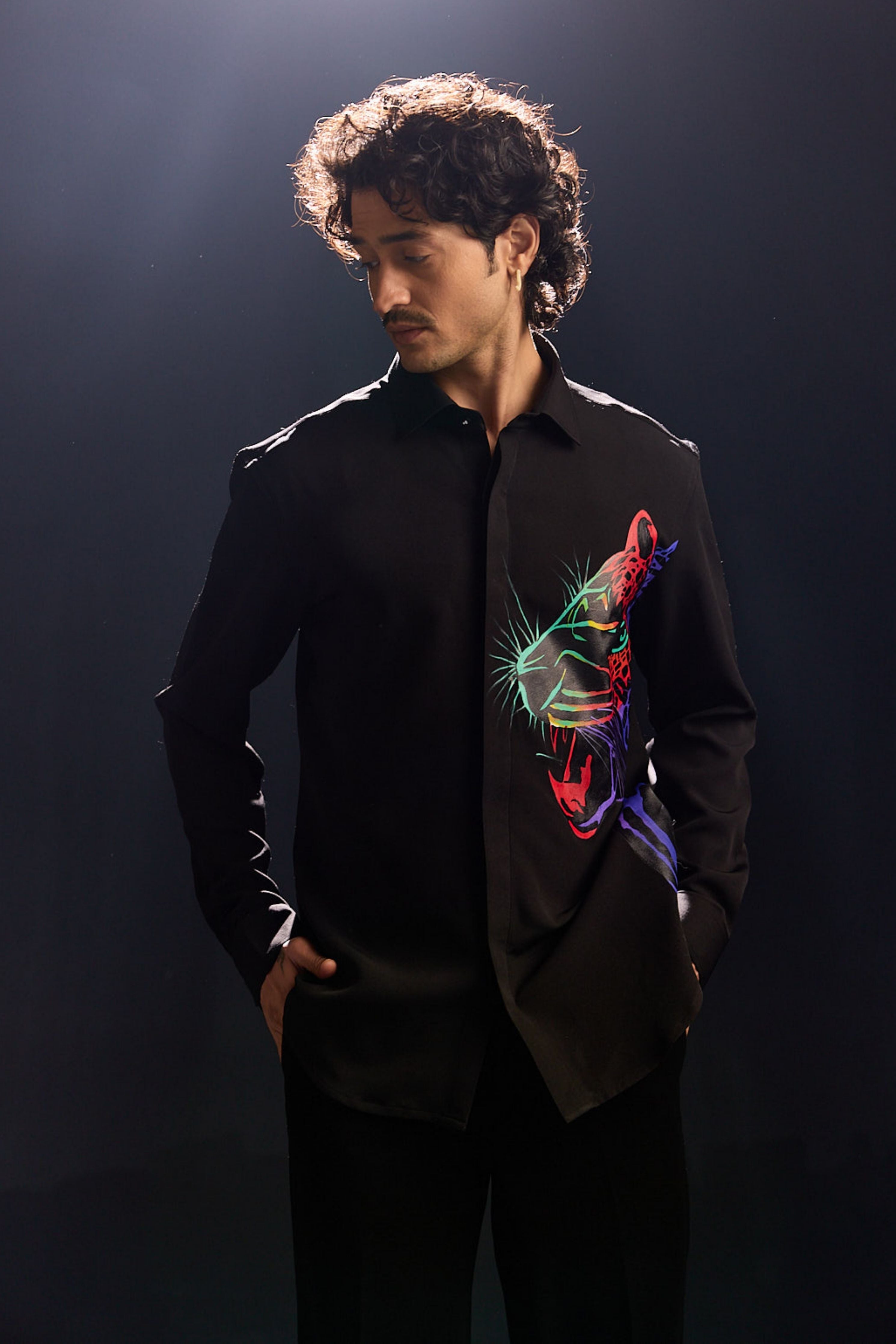 Elegant Hand Painted Black Shirt