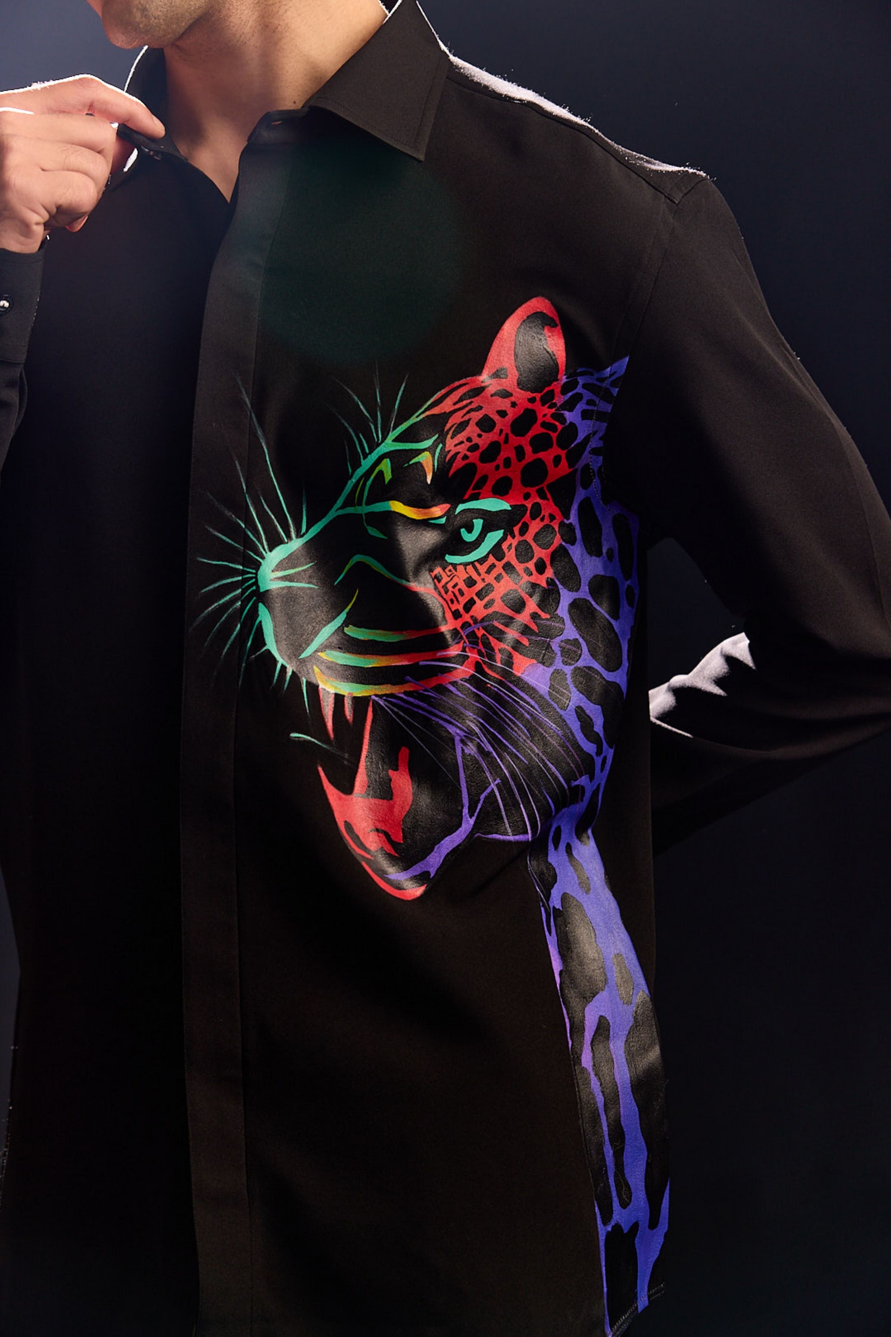 Elegant Hand Painted Black Shirt