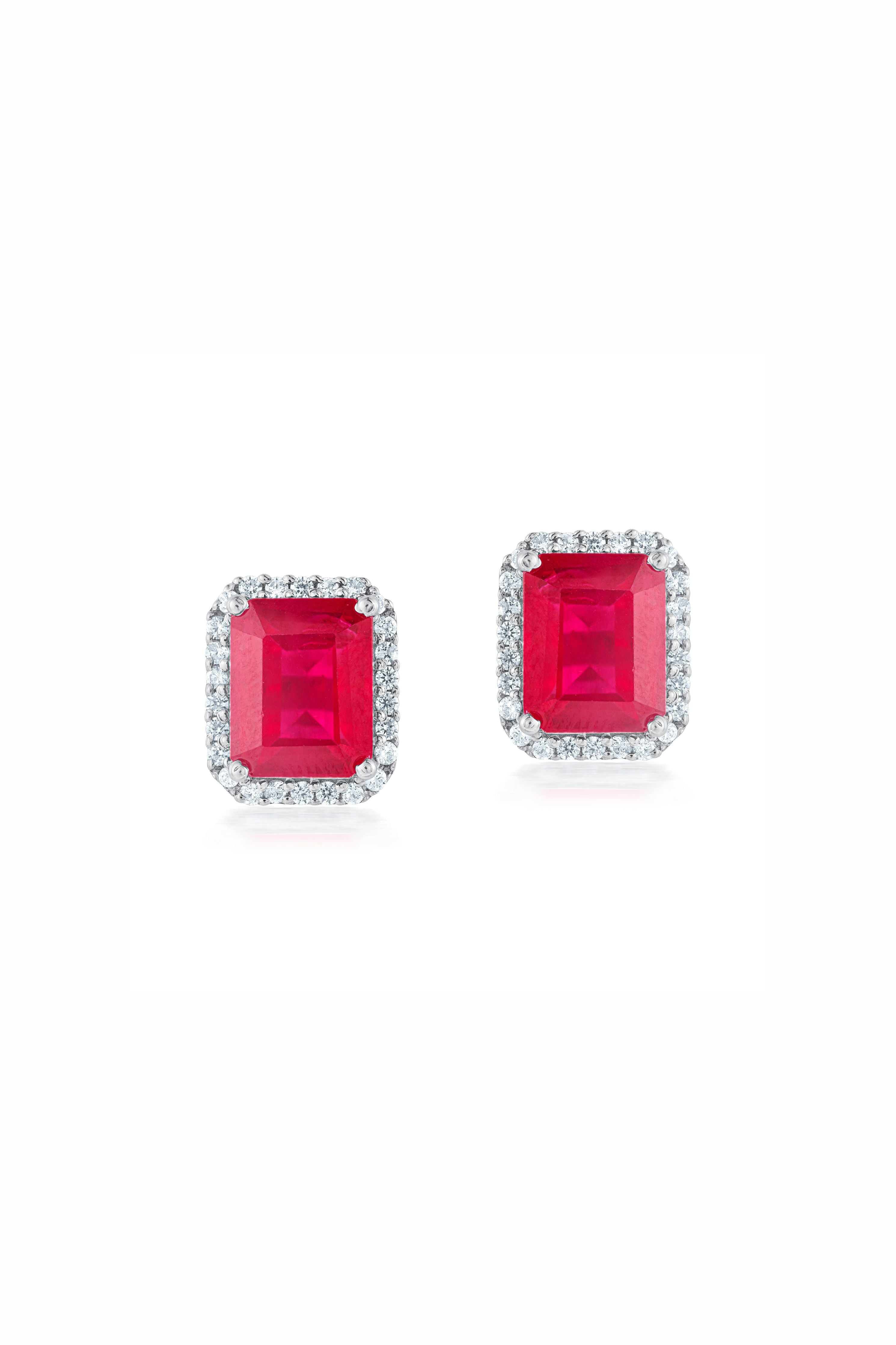 Emerald Shape Ruby Stud Earrings