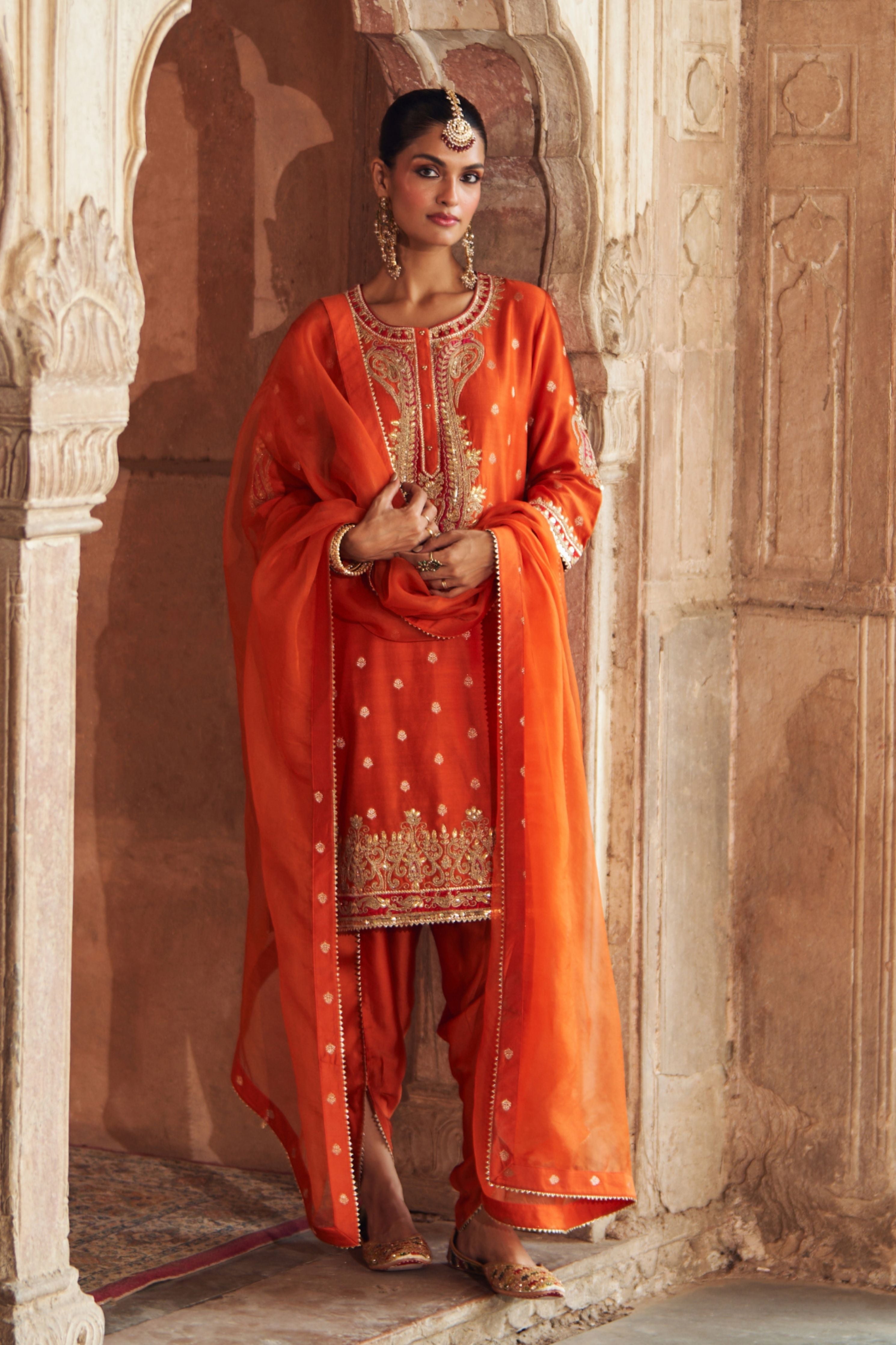 Fahmida  Burnt Orange Short Kurta With Salwar