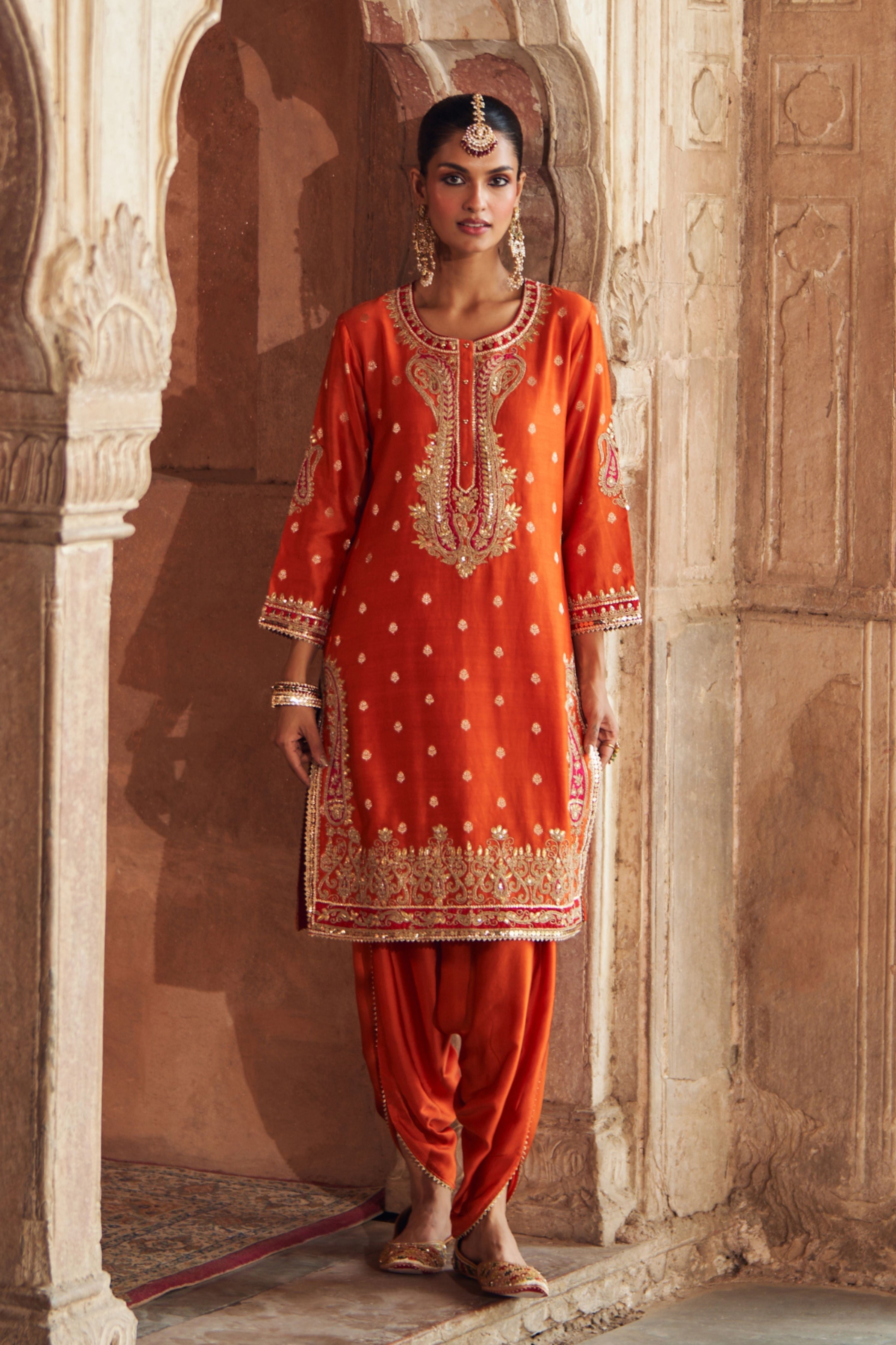 Fahmida  Burnt Orange Short Kurta With Salwar