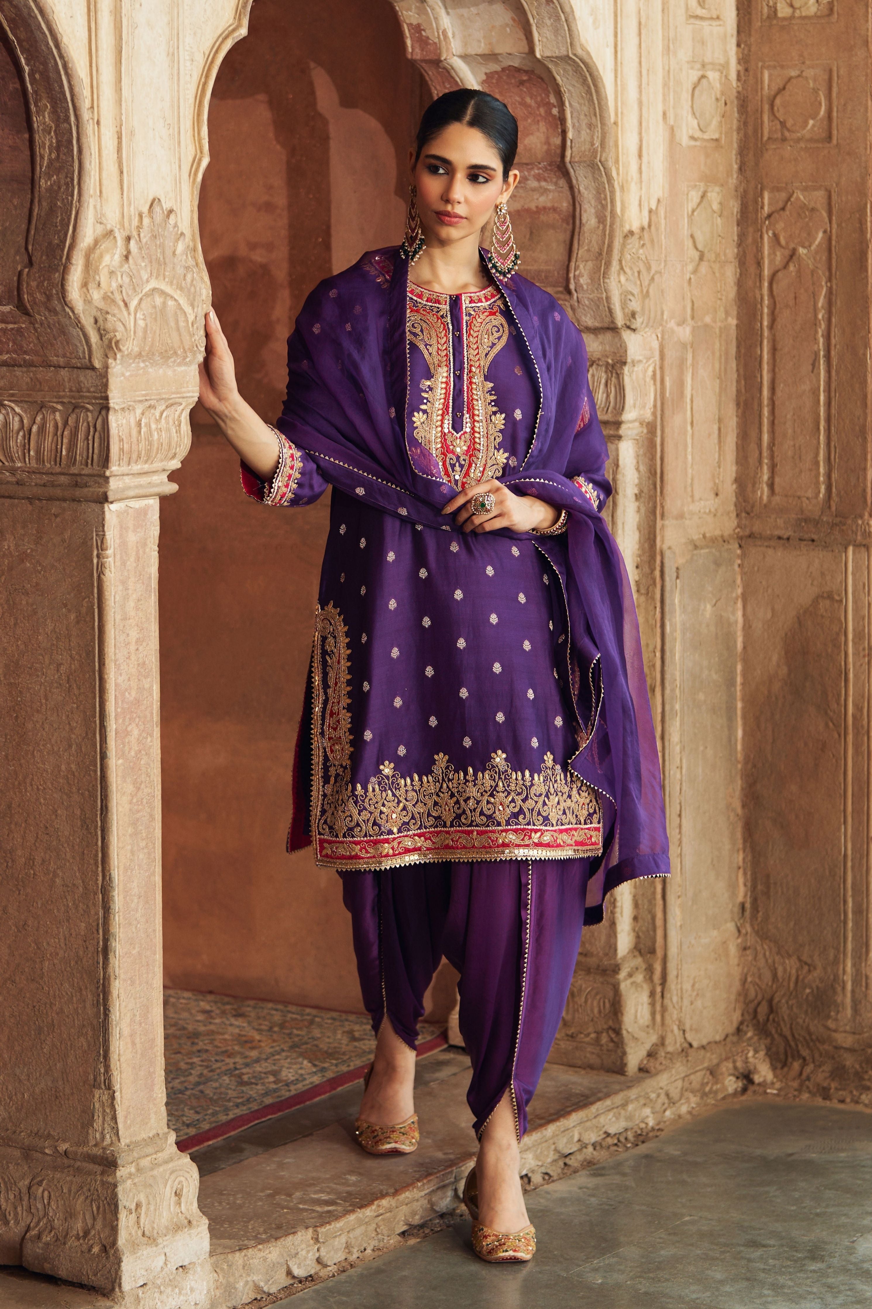 Fahmida  Burnt Orange Short Kurta With Salwar And Dupatta