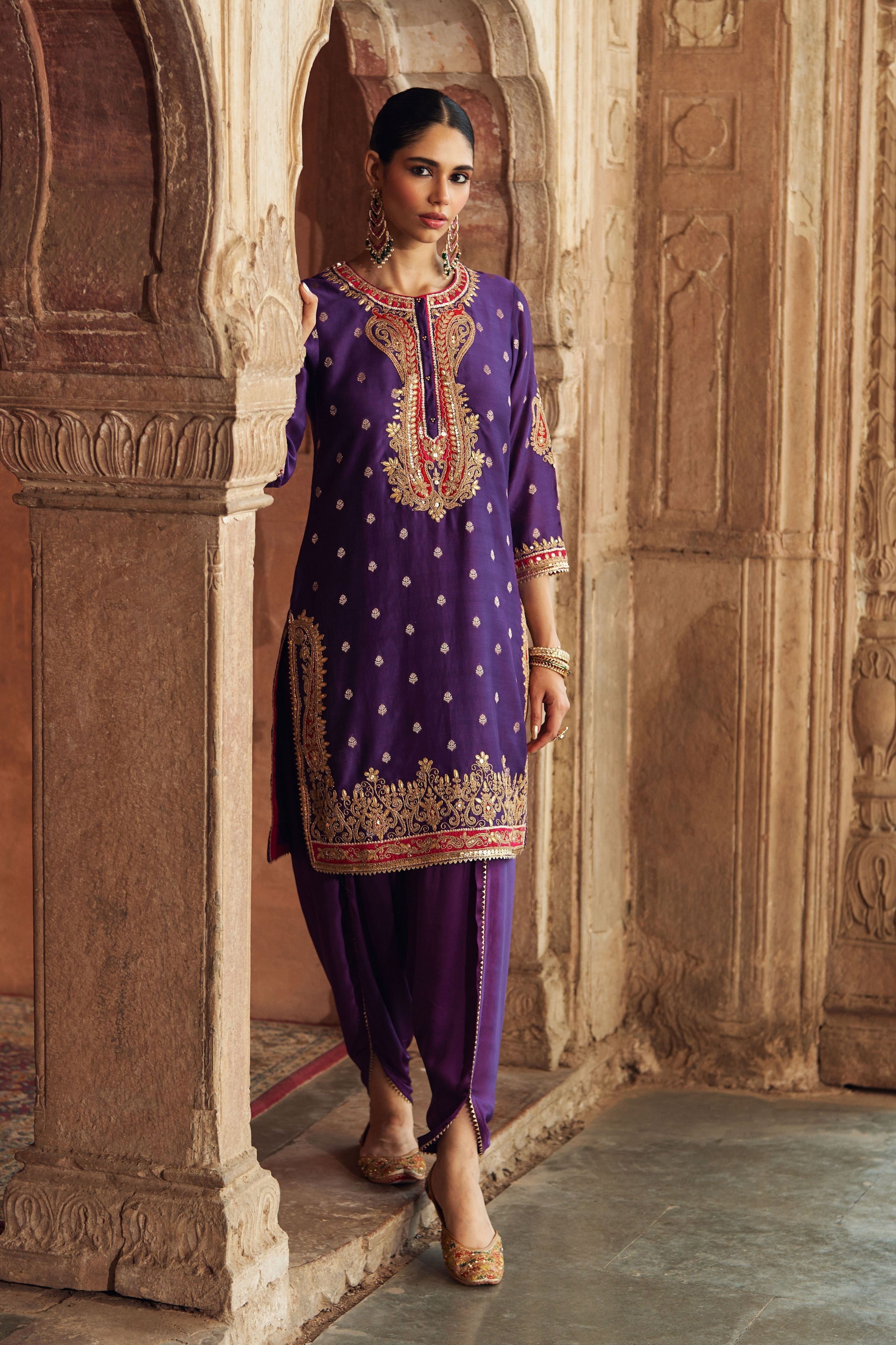 Fahmida  Burnt Orange Short Kurta With Salwar And Dupatta