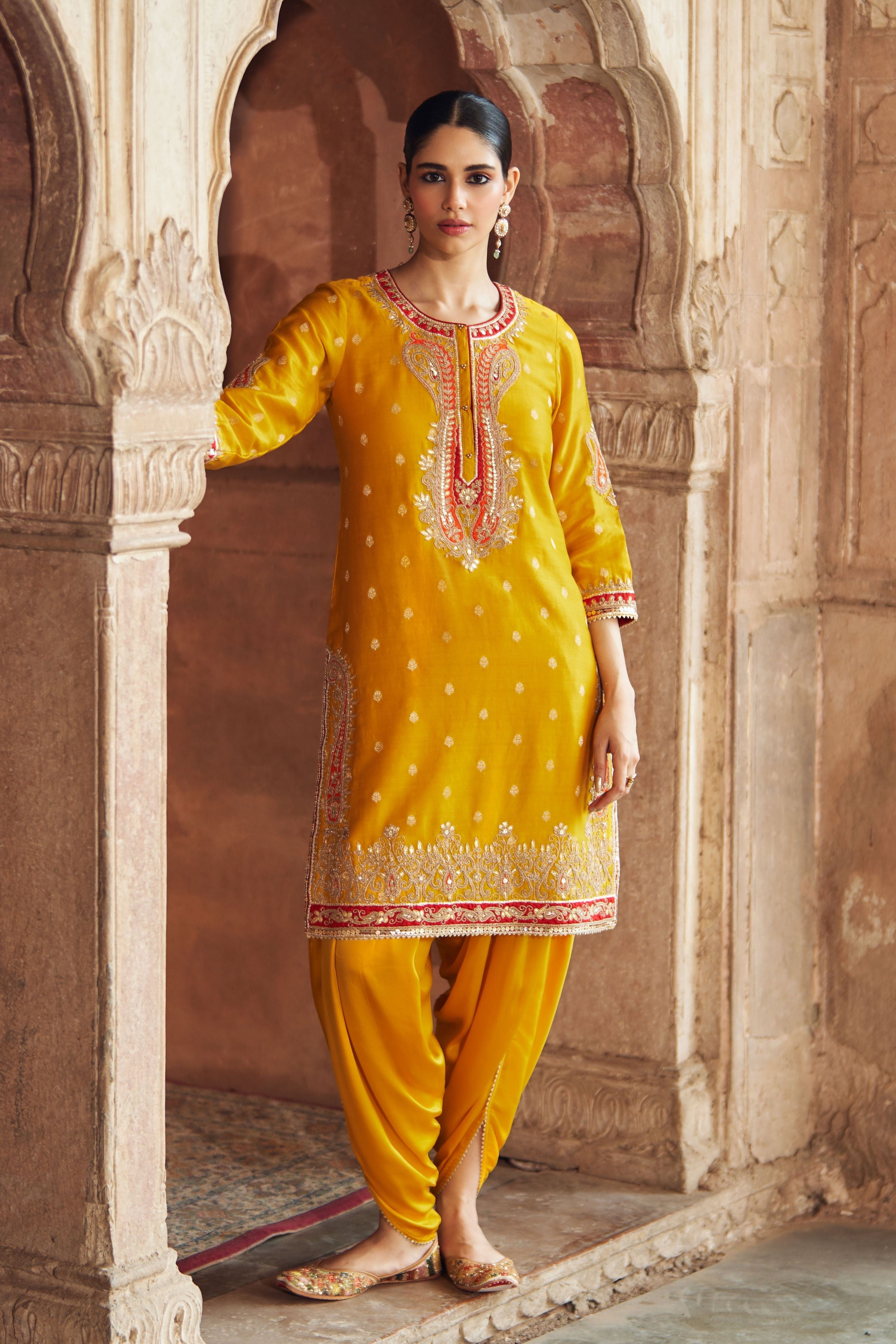 Fahmida  Mustard Short Kurta With Salwar