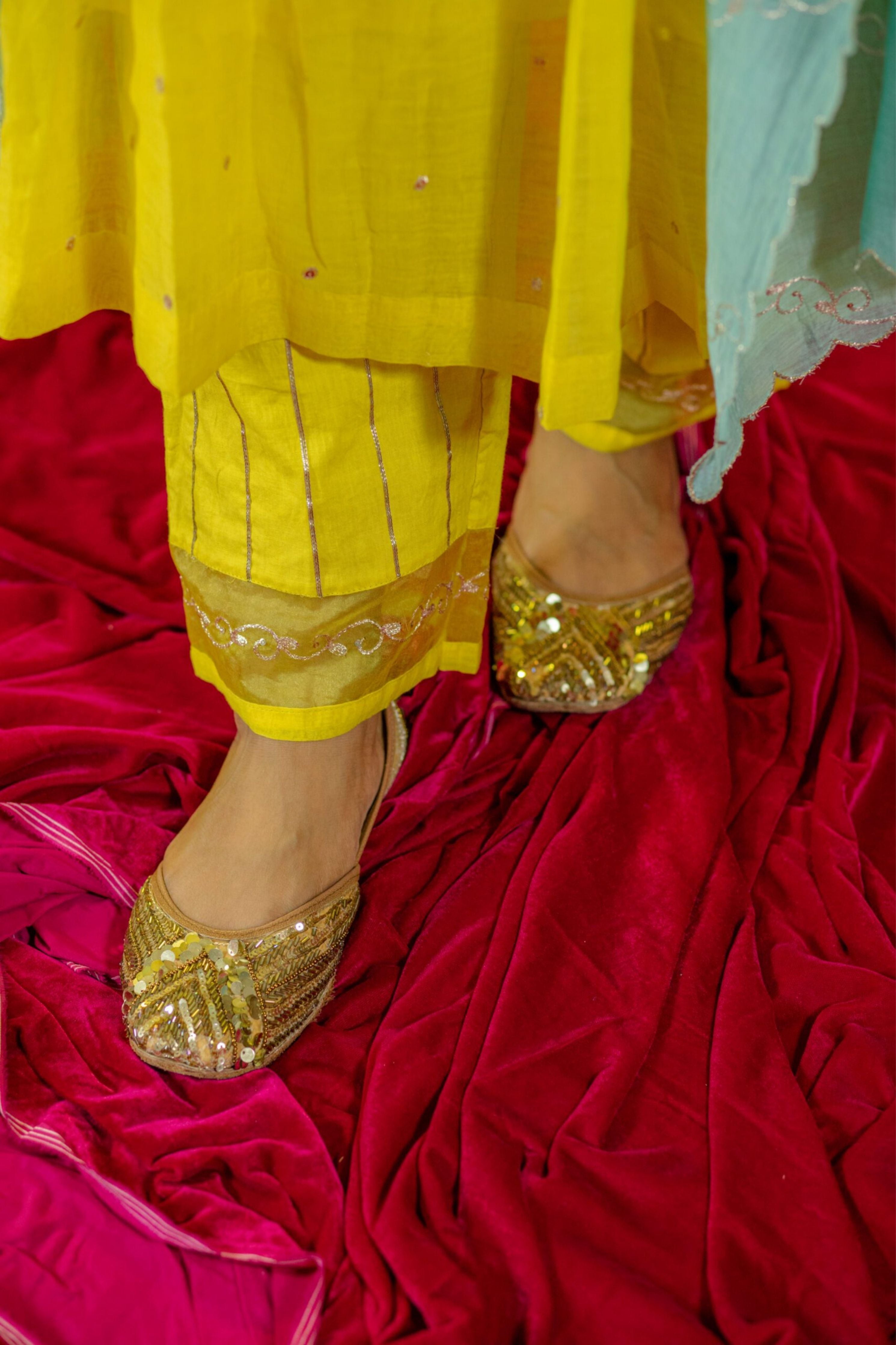 Yellow V-Neck Kurta Suit set