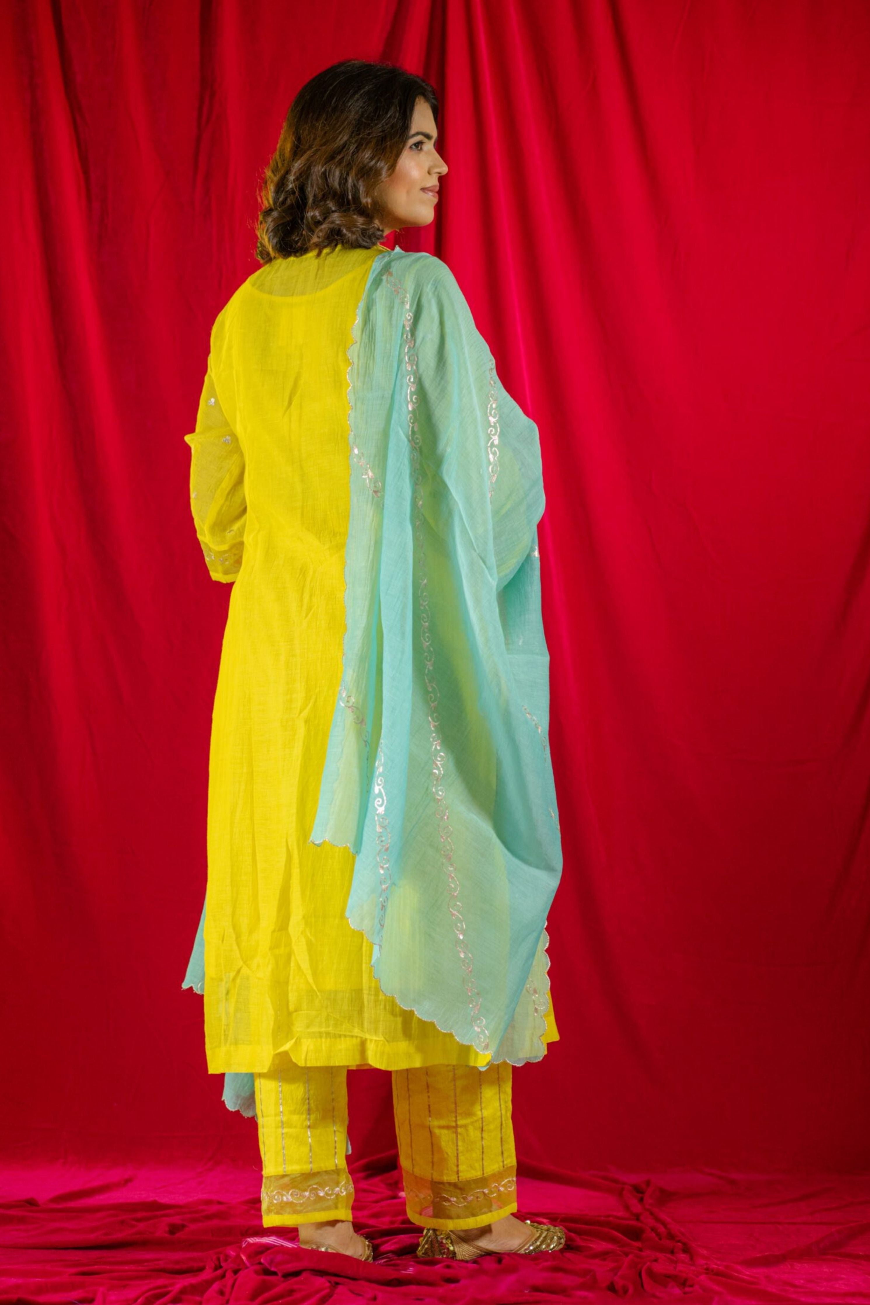 Yellow V-Neck Kurta Suit set