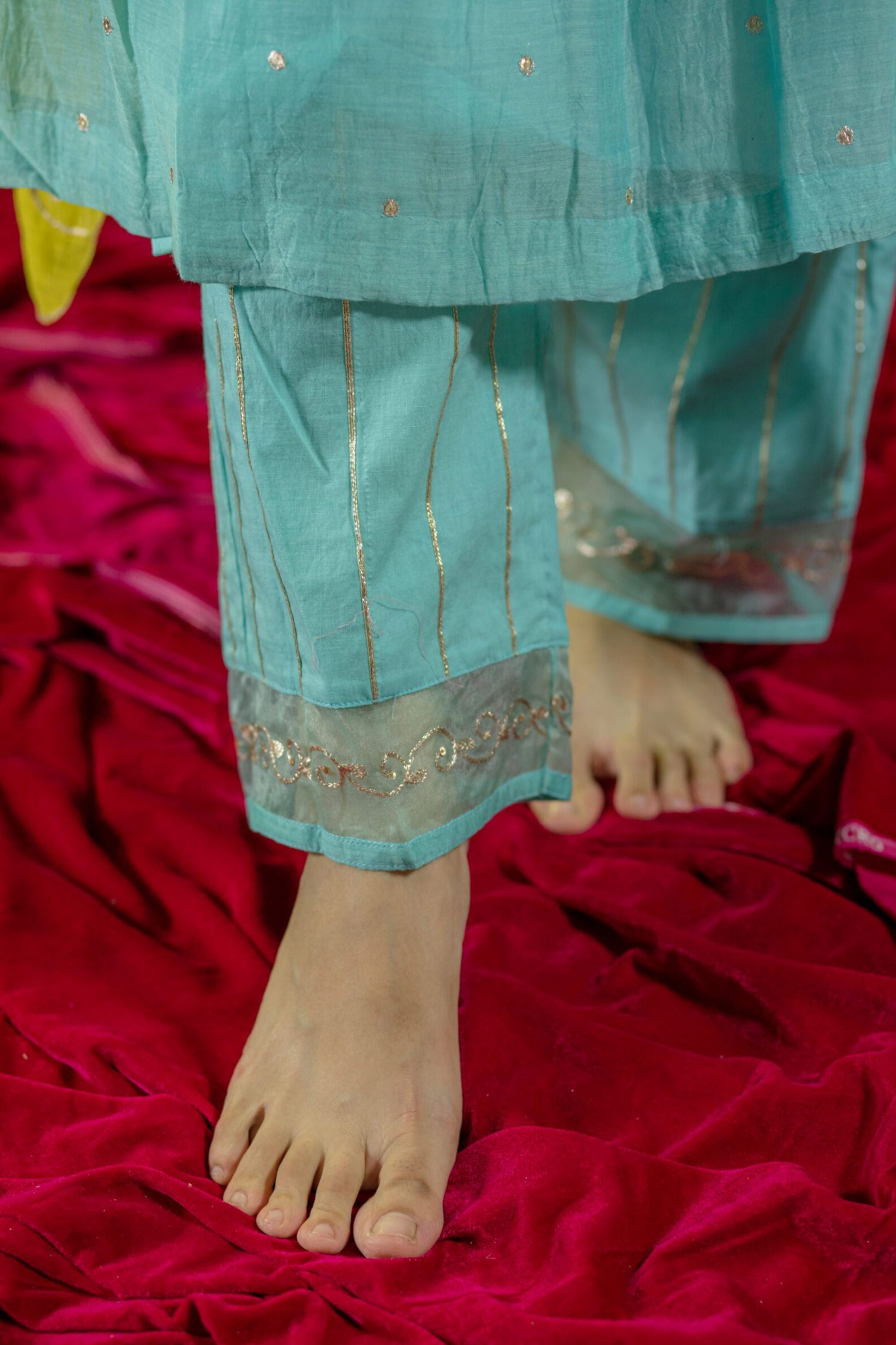 Aqua Blue V-Neck Kurta Suit set