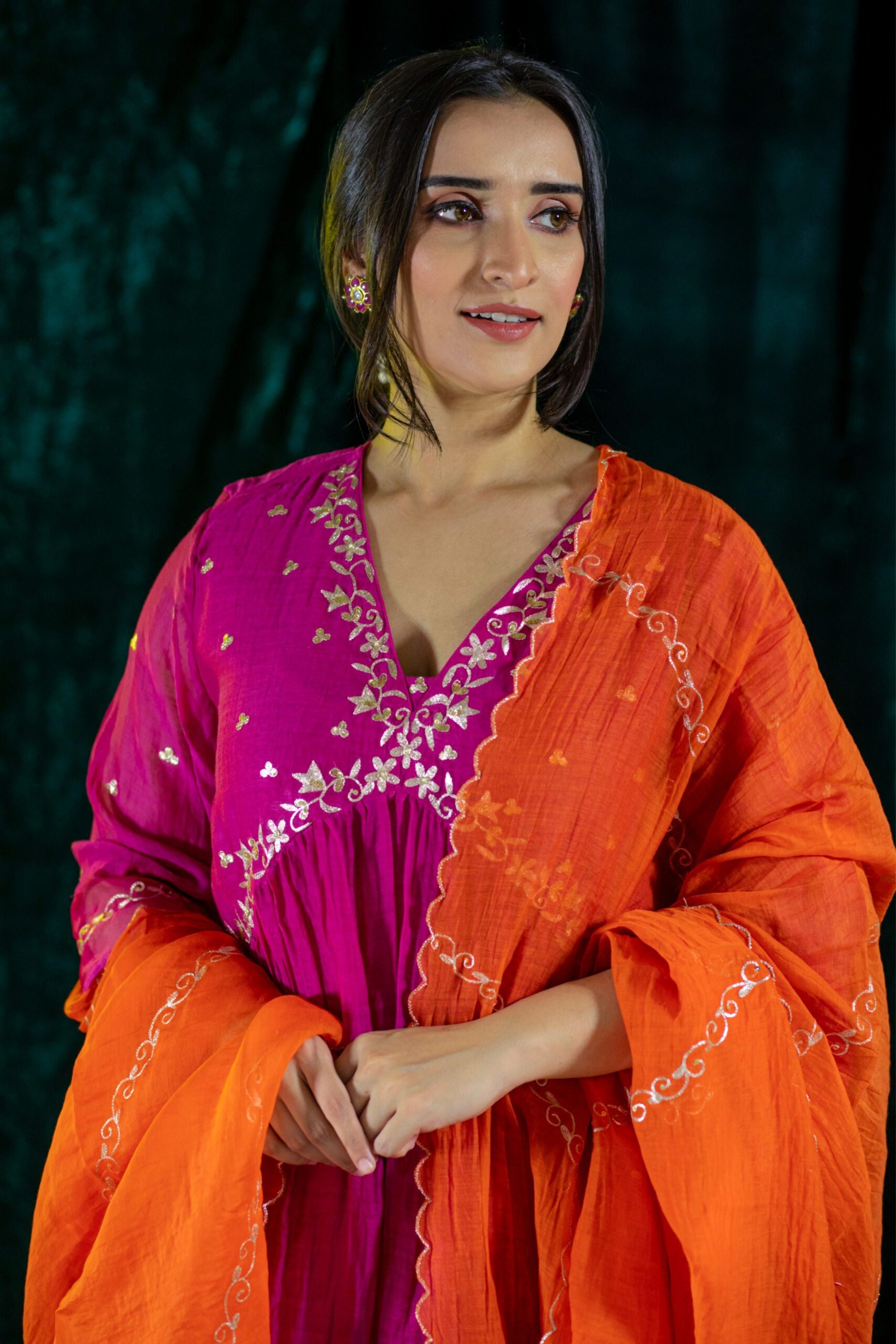 Fuchsia V-Neck Kurta Suit set