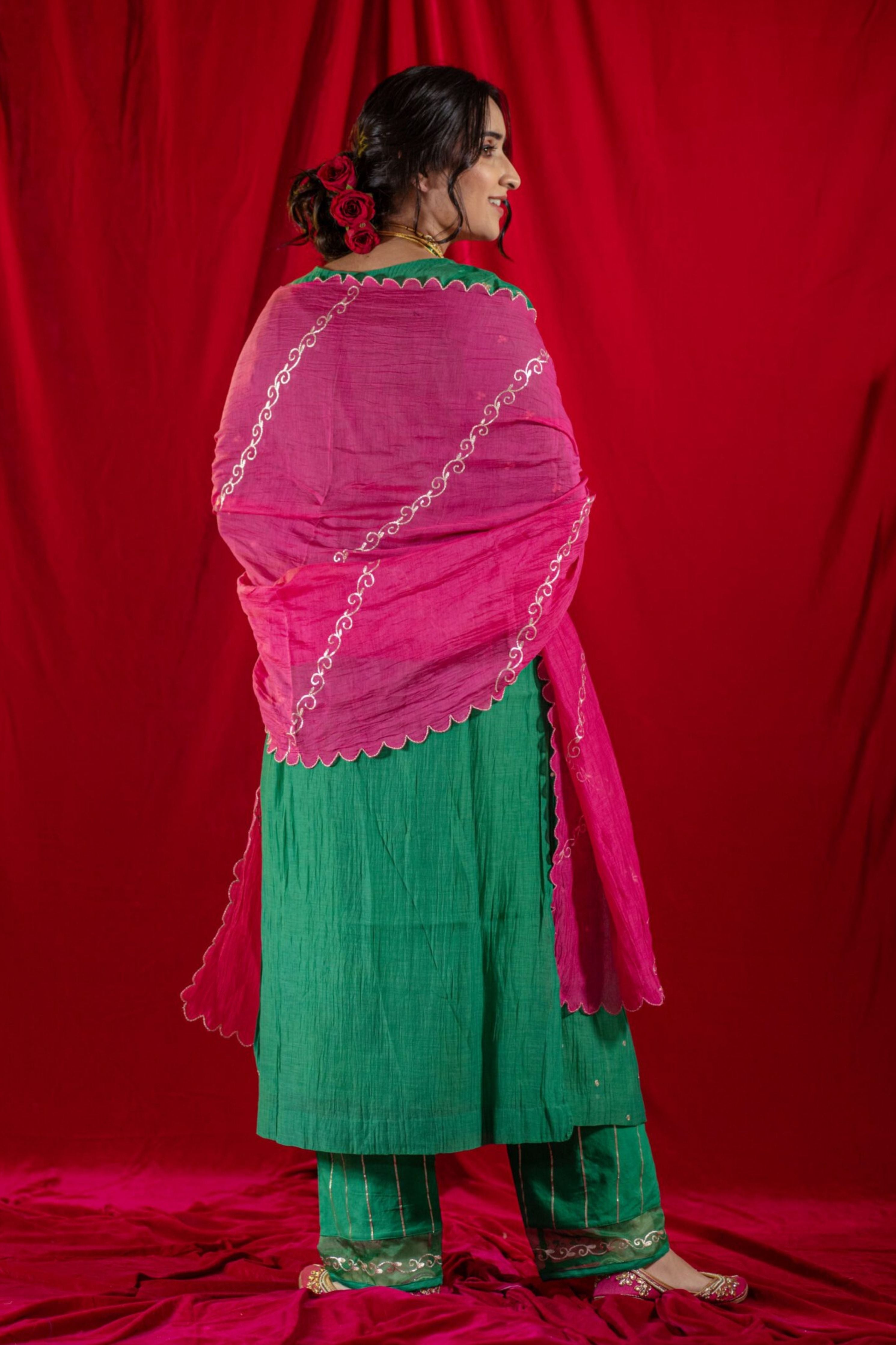 Green V-Neck Kurta Suit set