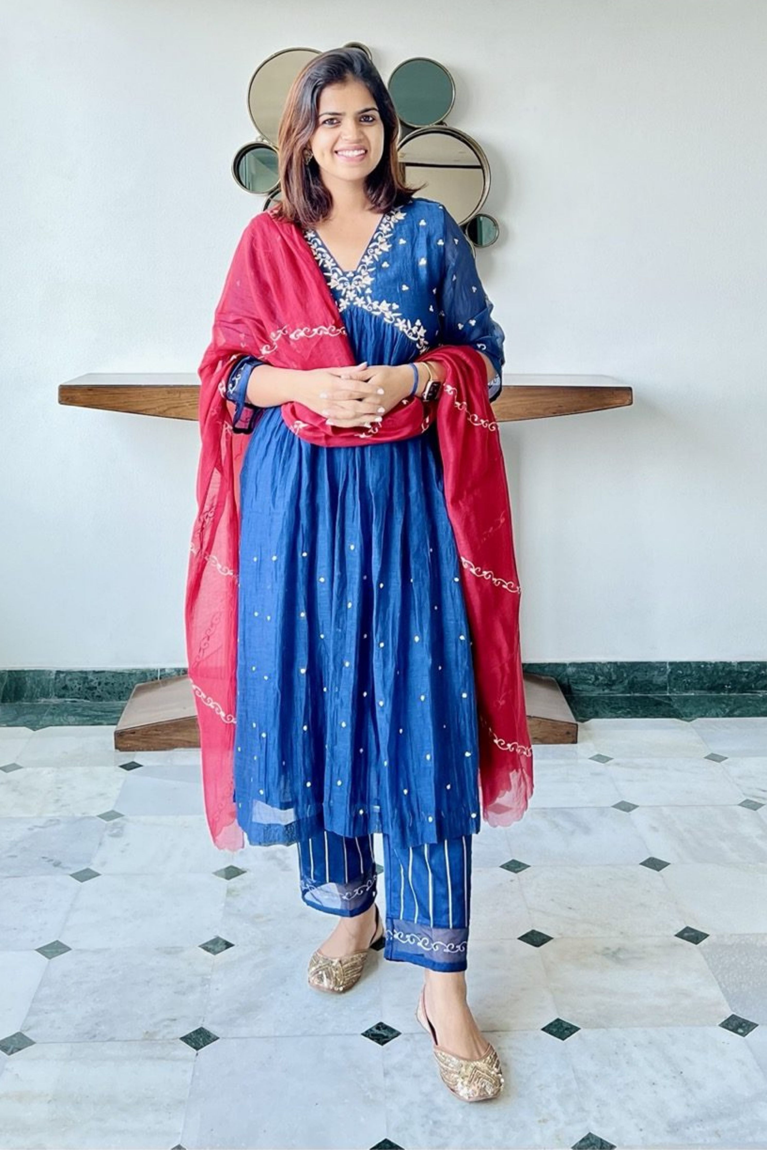 Midnight Blue V-Neck Kurta Suit set