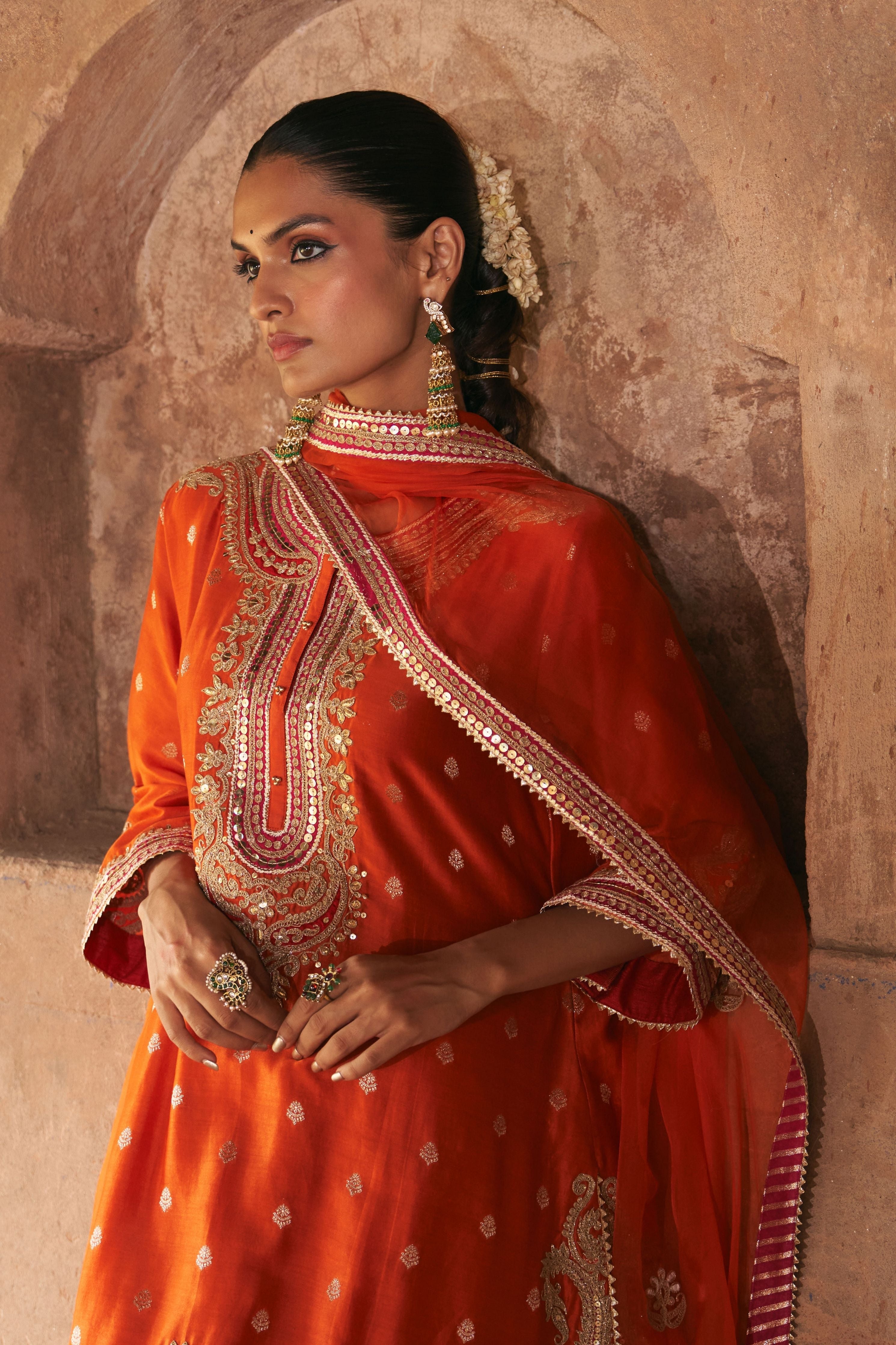 Farhana  Burnt Orange Short Kurta With Salwar And Dupatta