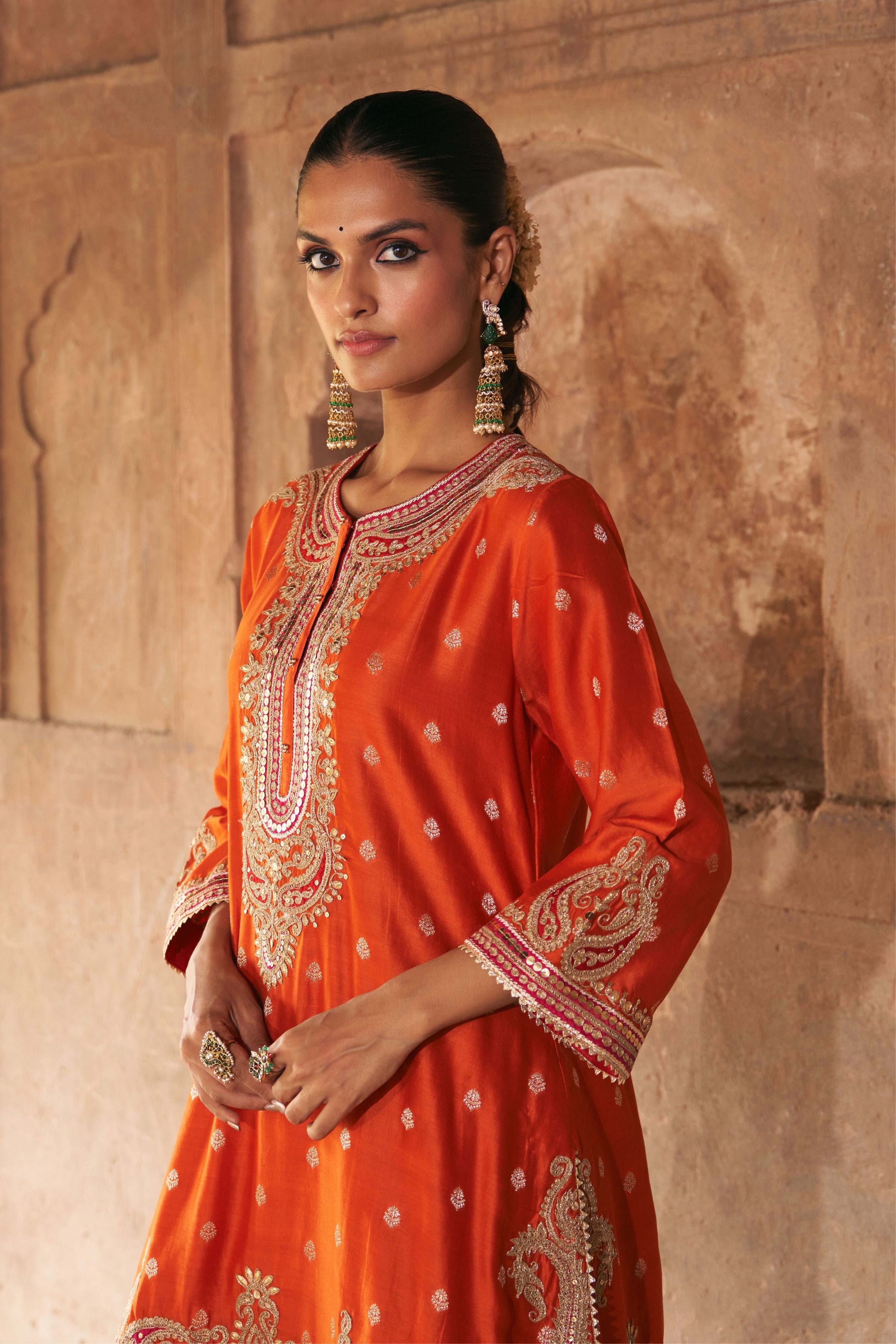 Farhana  Burnt Orange Short Kurta With Salwar And Dupatta