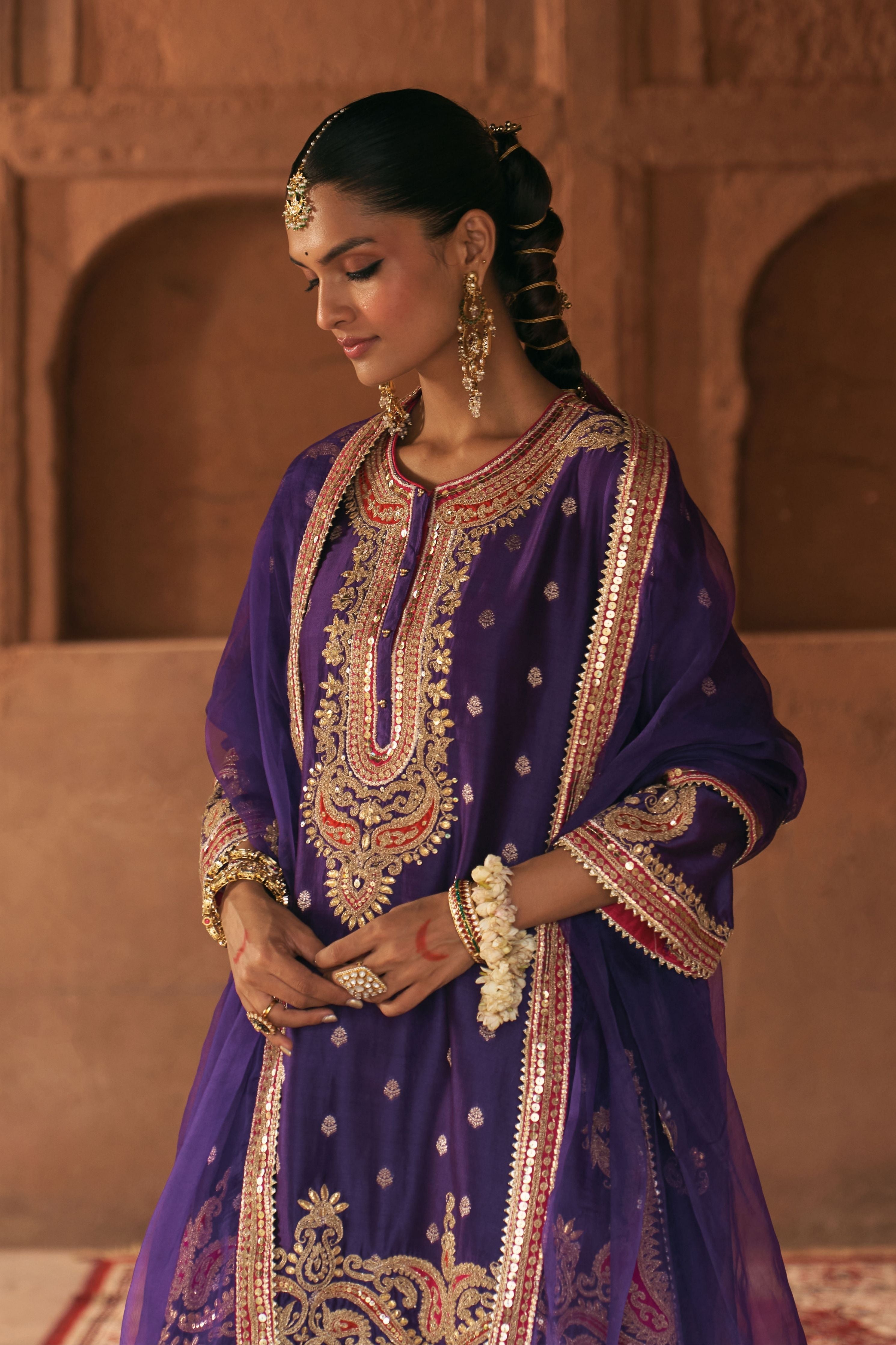 Farhana Deep Purple Short Kurta With Salwar And Dupatta