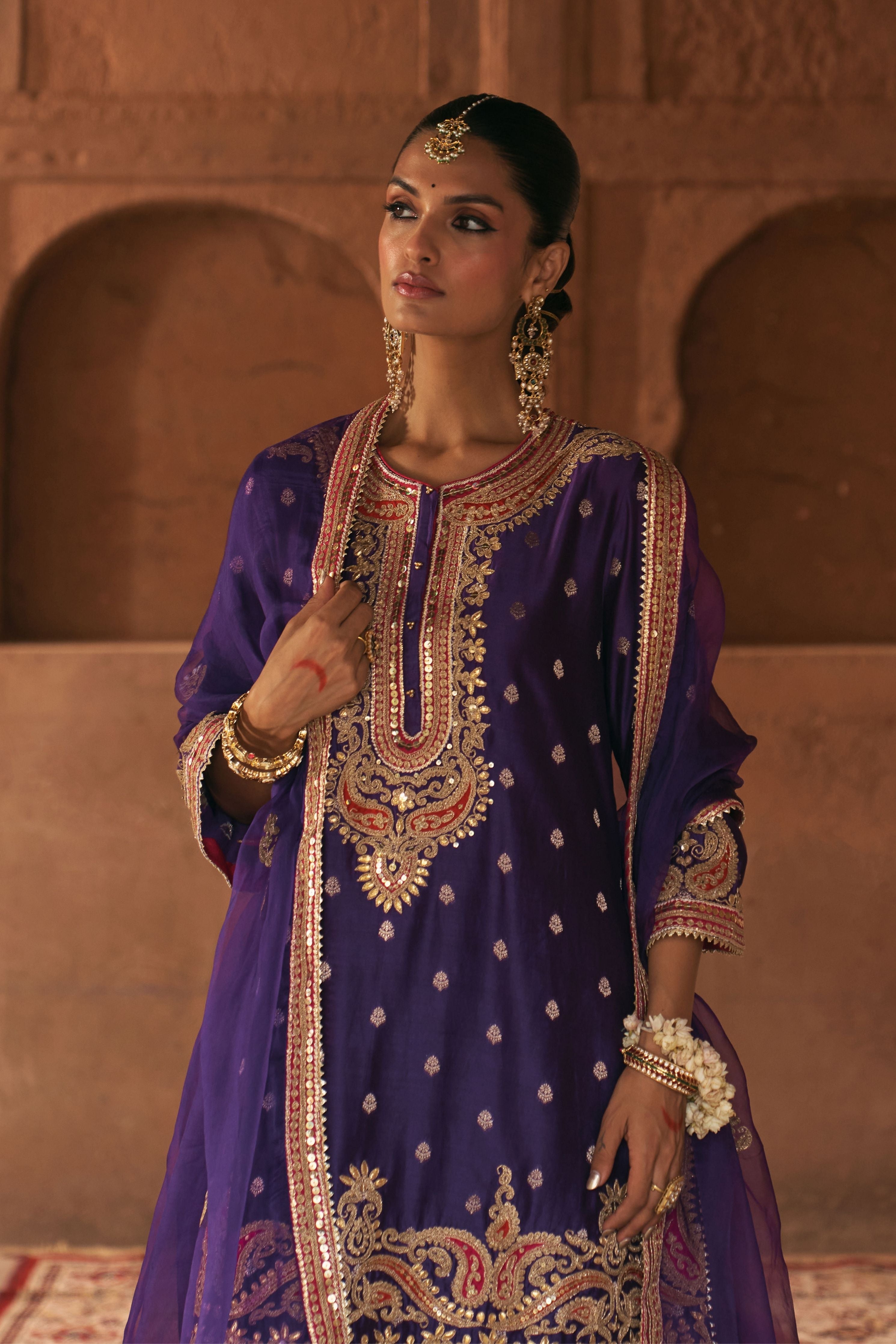 Farhana Deep Purple Short Kurta With Salwar And Dupatta