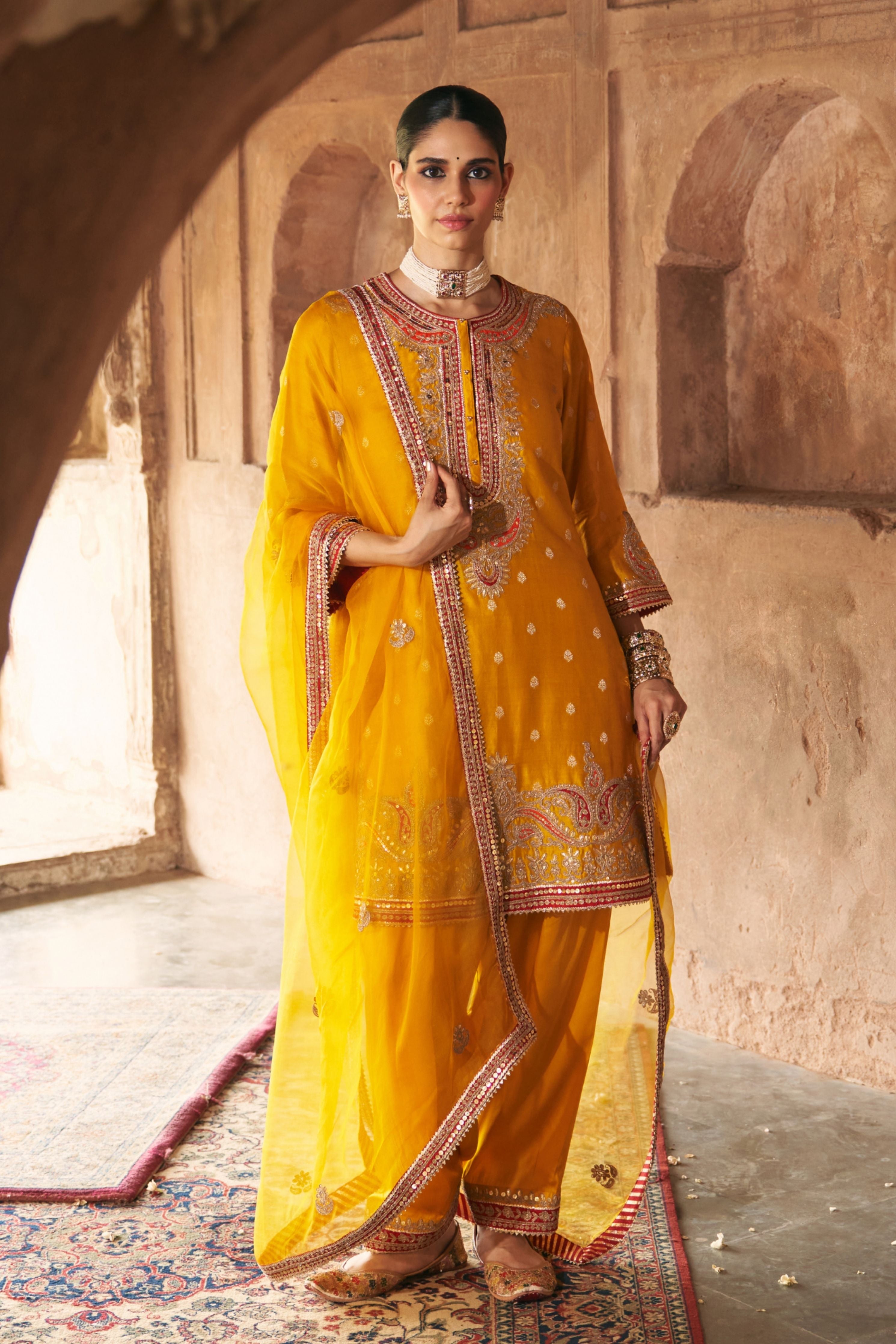 Farhana  Mustard Short Kurta With Salwar And Dupatta