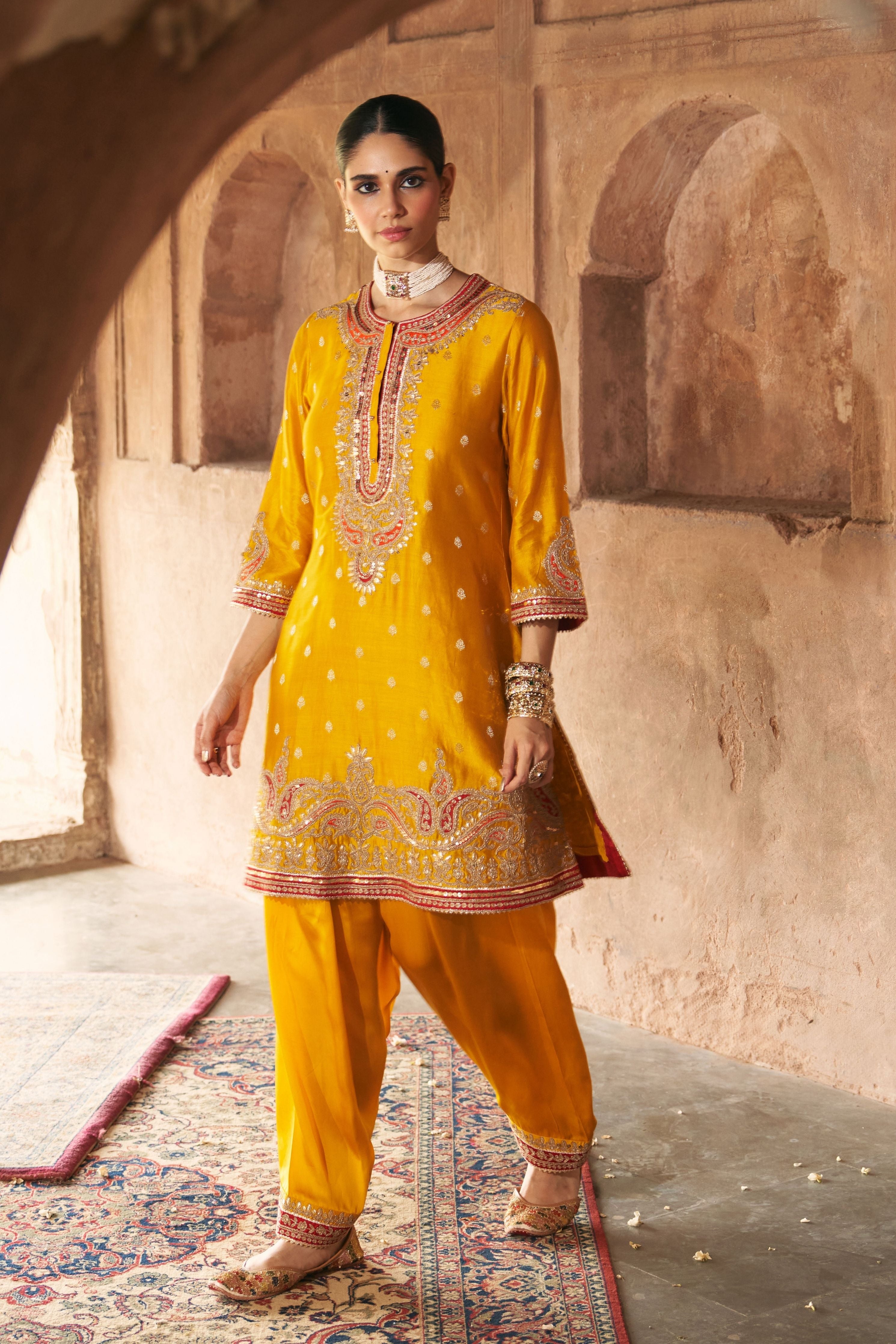 Farhana  Mustard Short Kurta With Salwar And Dupatta