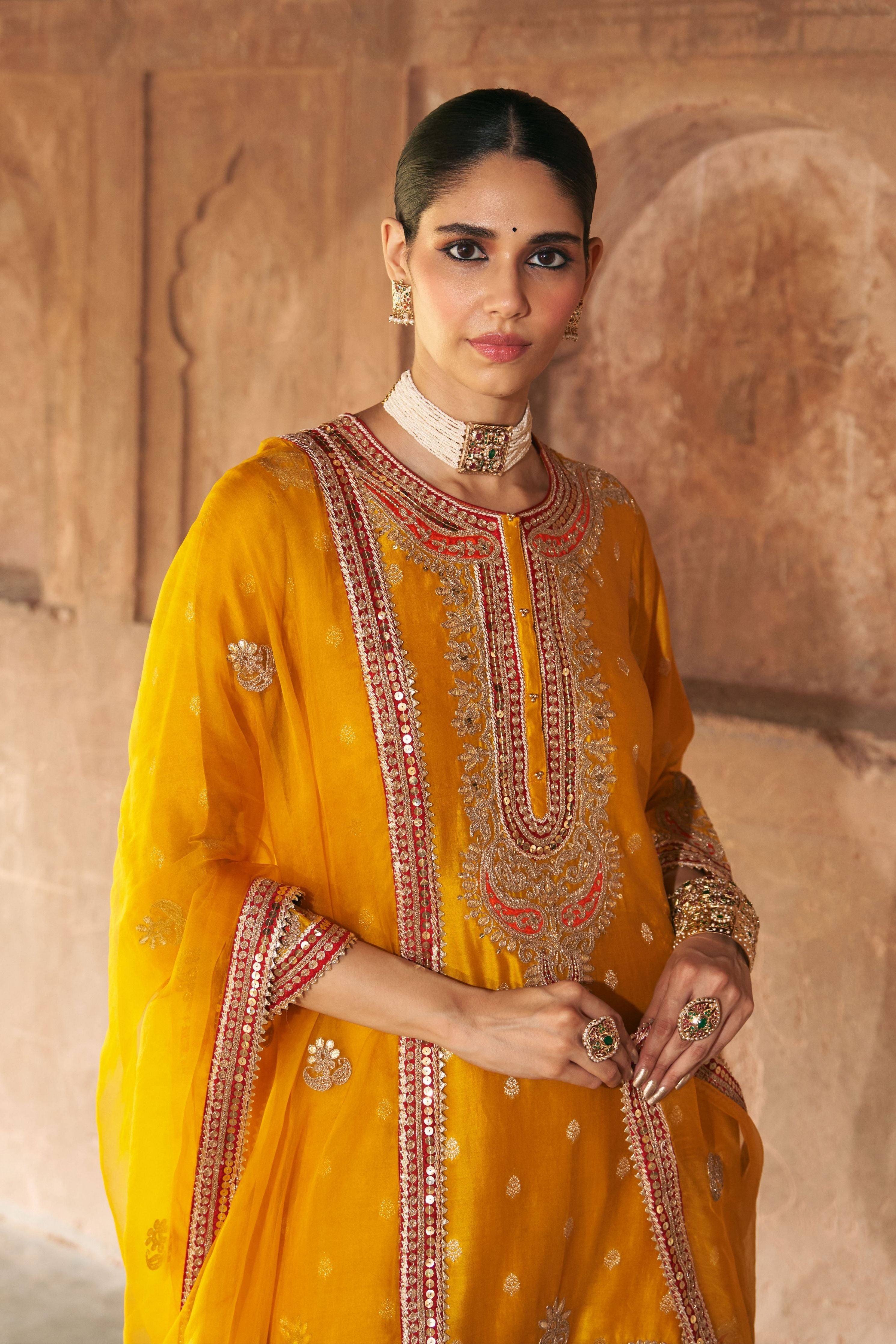 Farhana  Mustard Short Kurta With Salwar And Dupatta