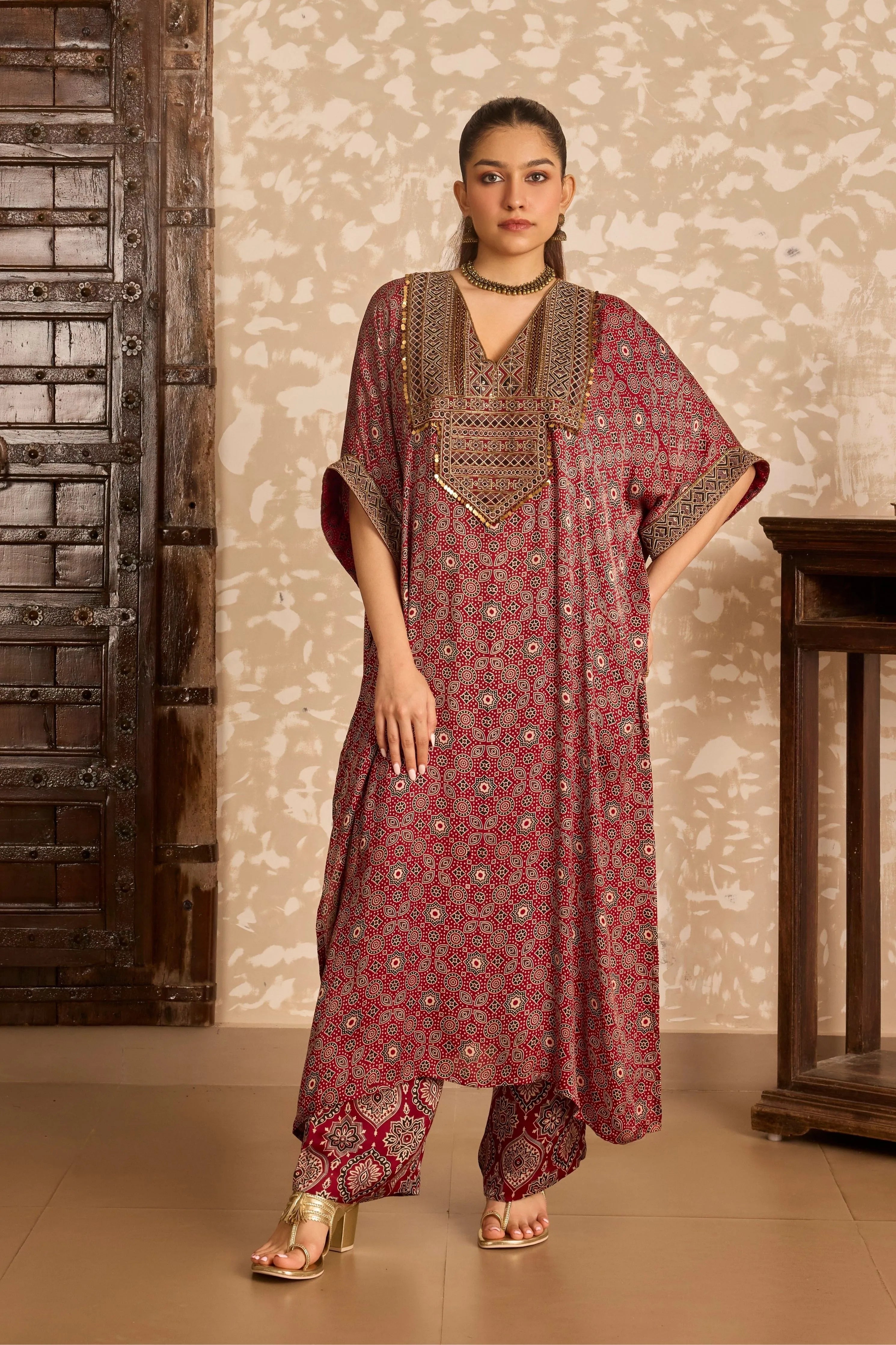 Ajrak Long Kaftan Kurta set
