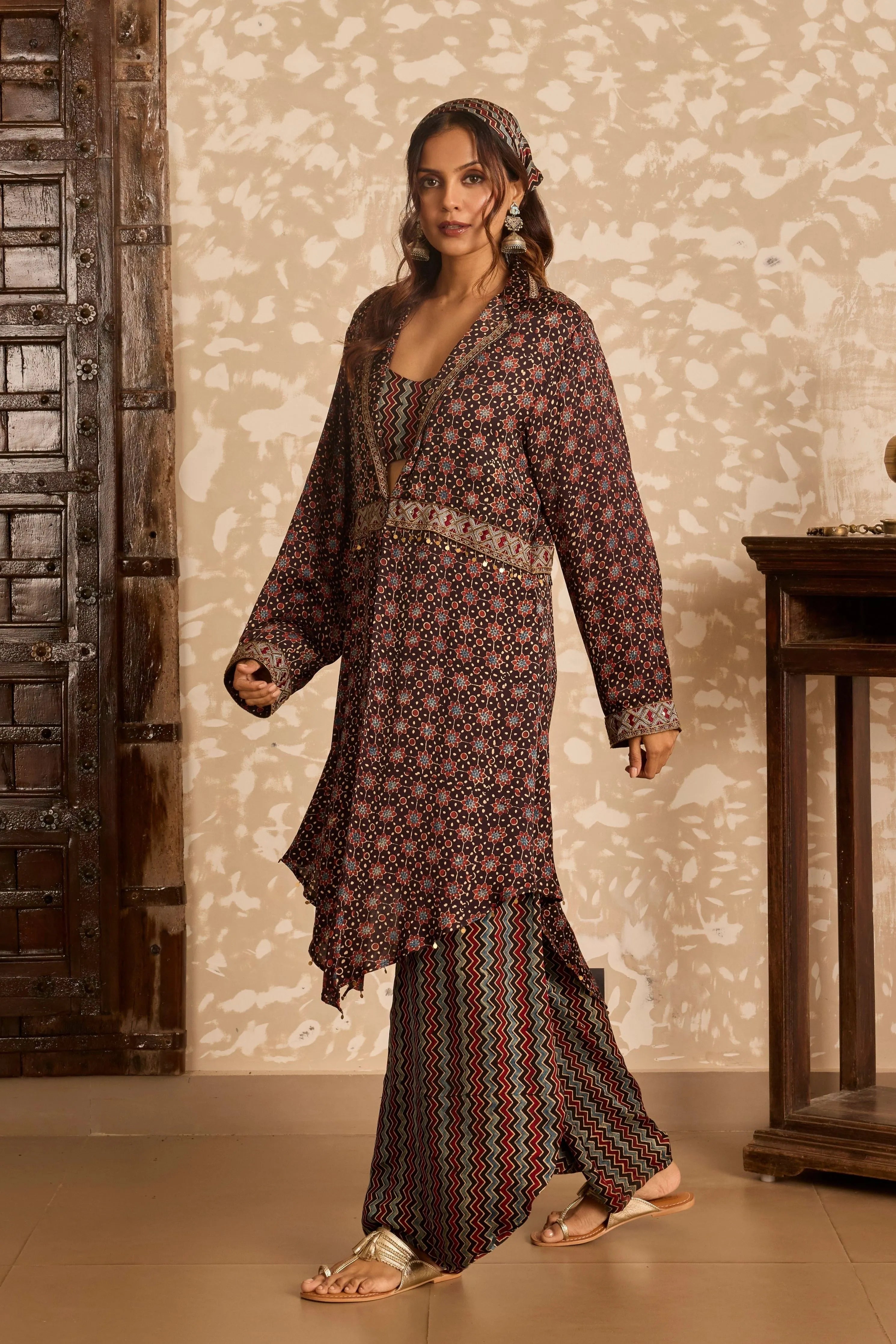 Ajrakh Long Jacket Set