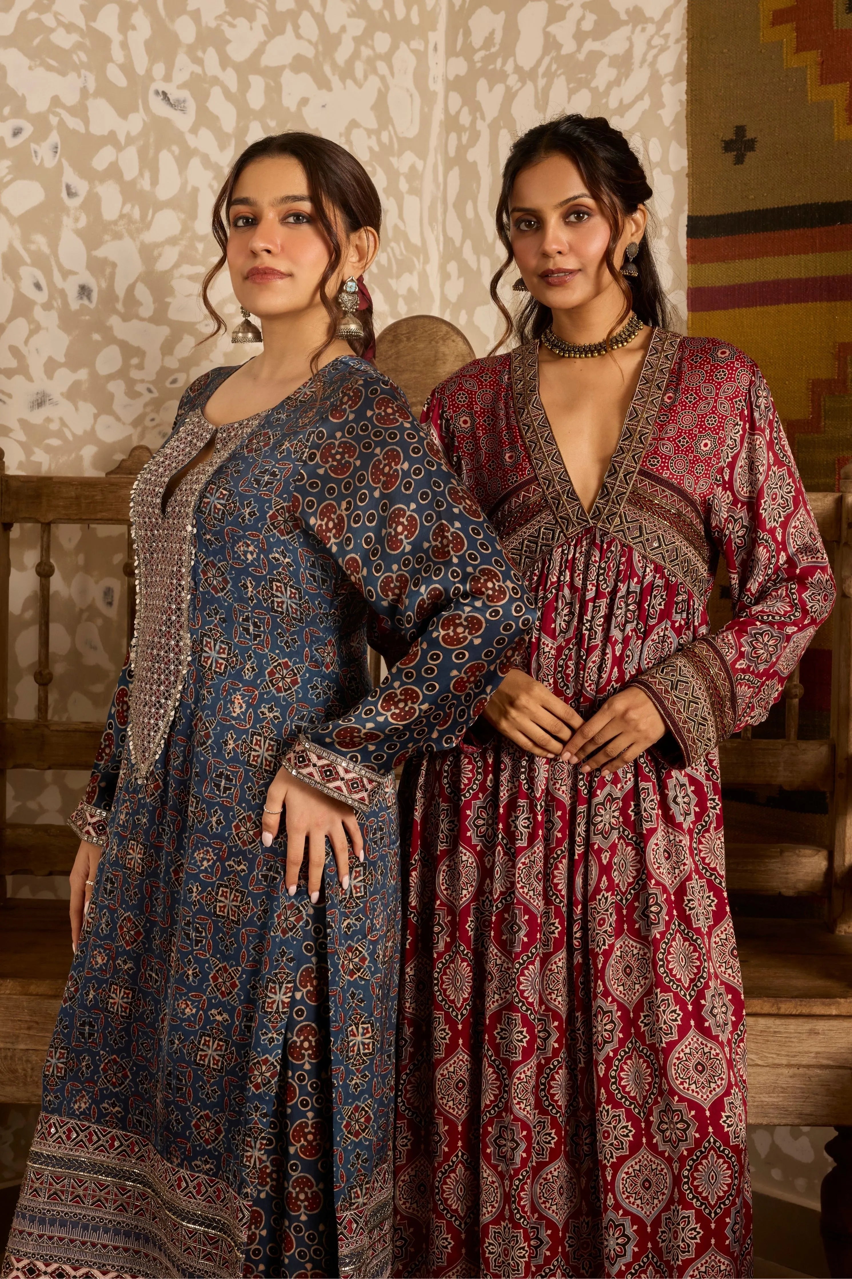 Ajrak V-Neck Kurta Set