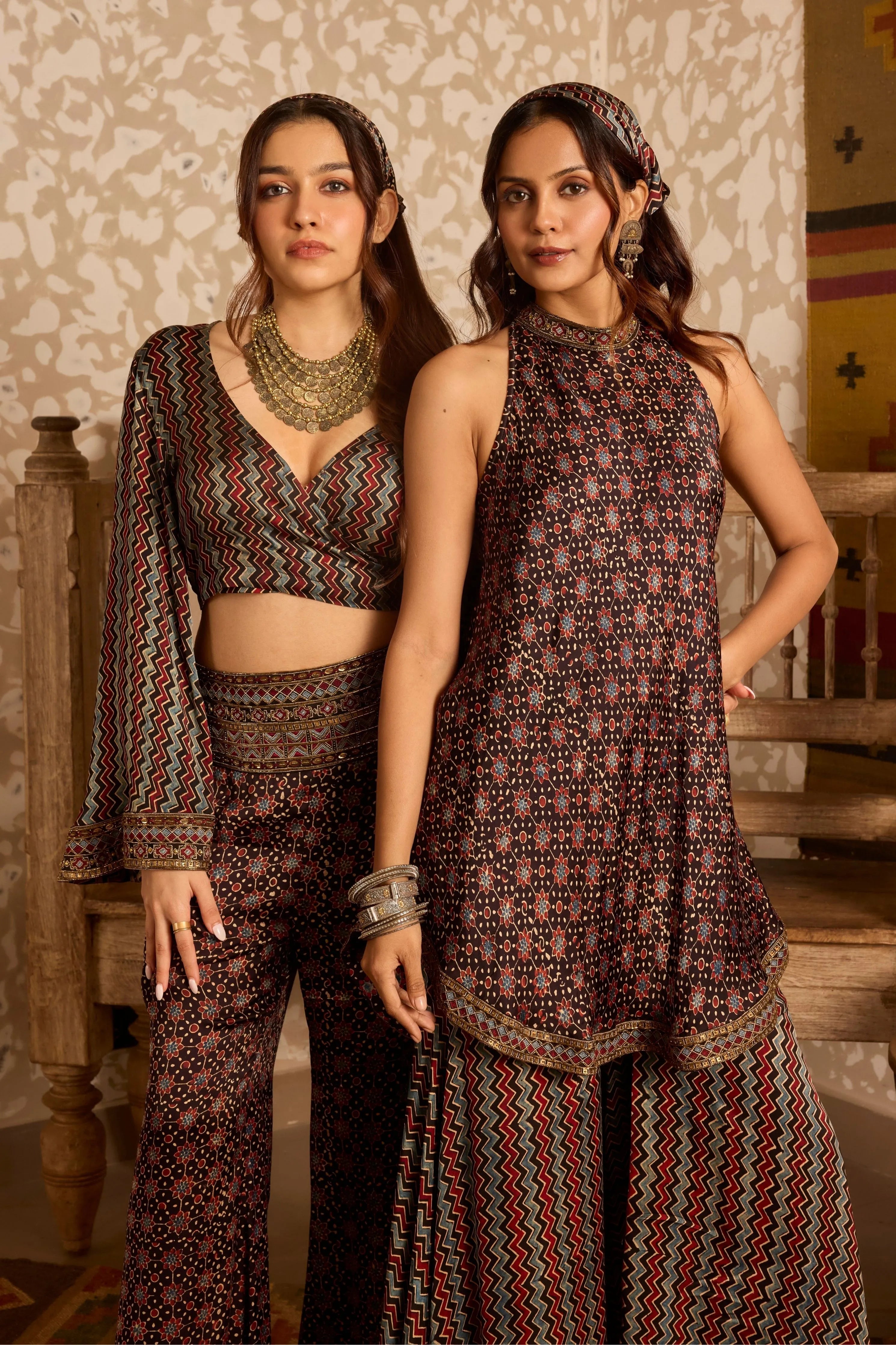 Wrap top with flared pant set