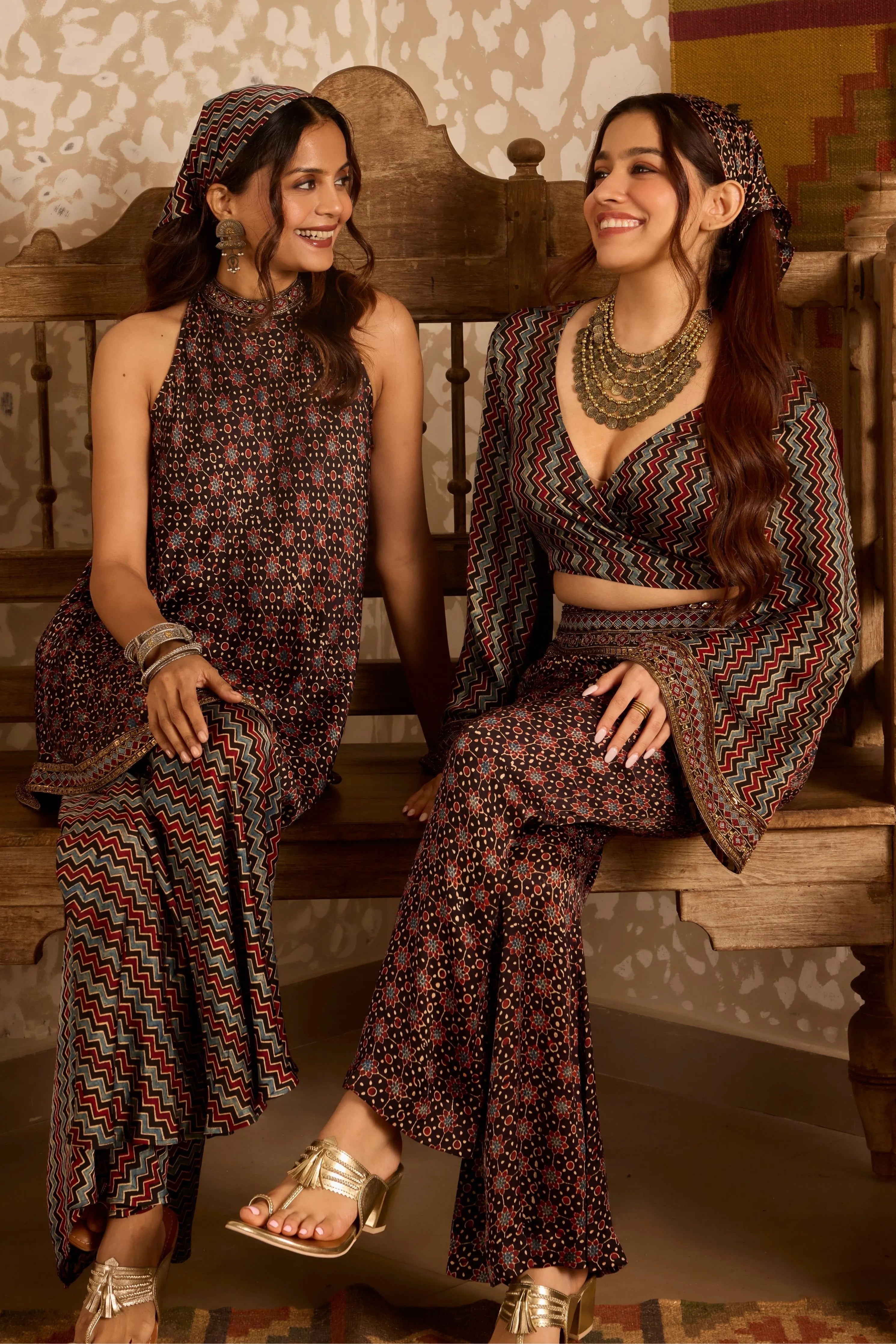 Halter neck tunic with sharara pants