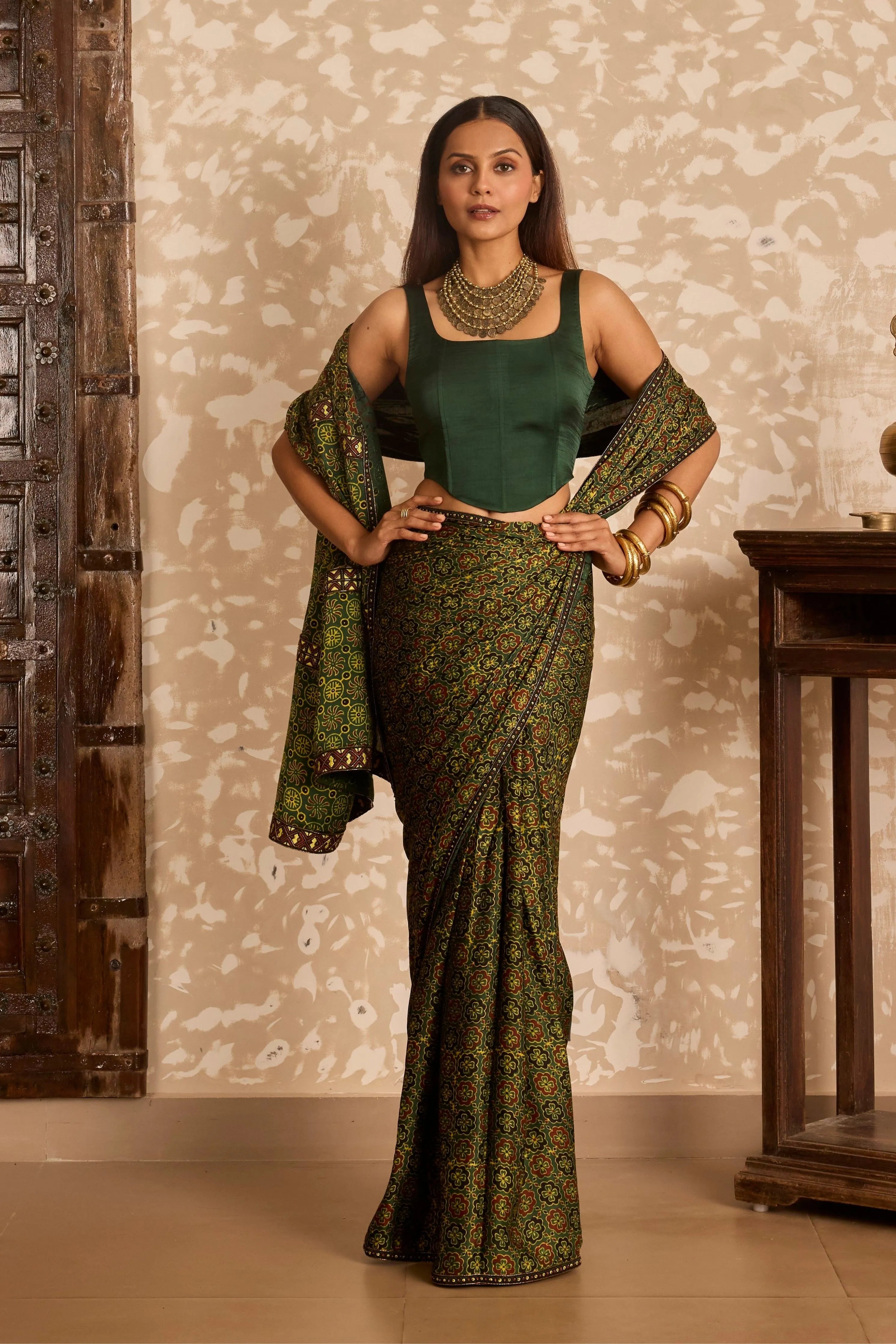 Corset blouse with saree