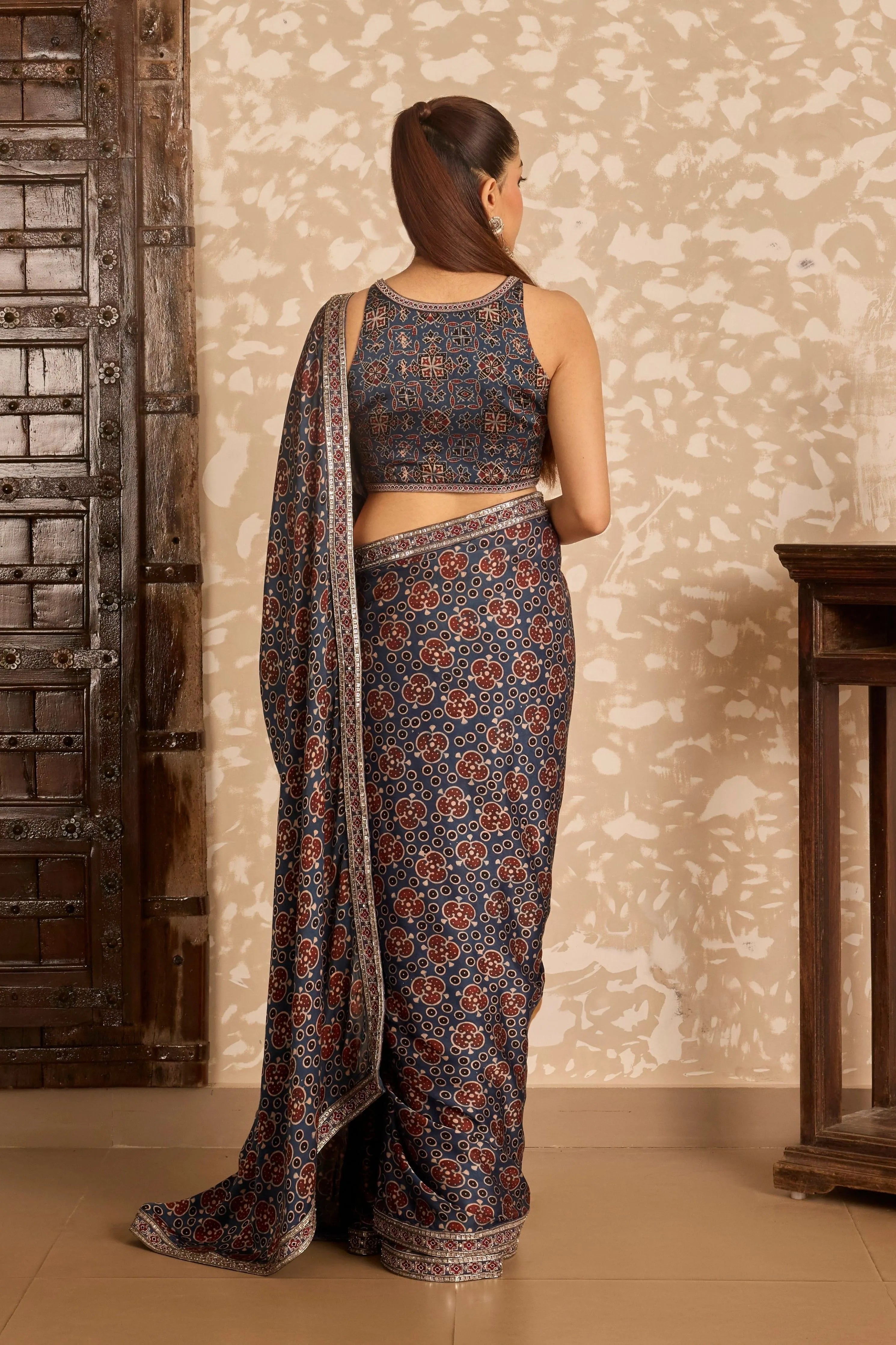 Round neck blouse with saree