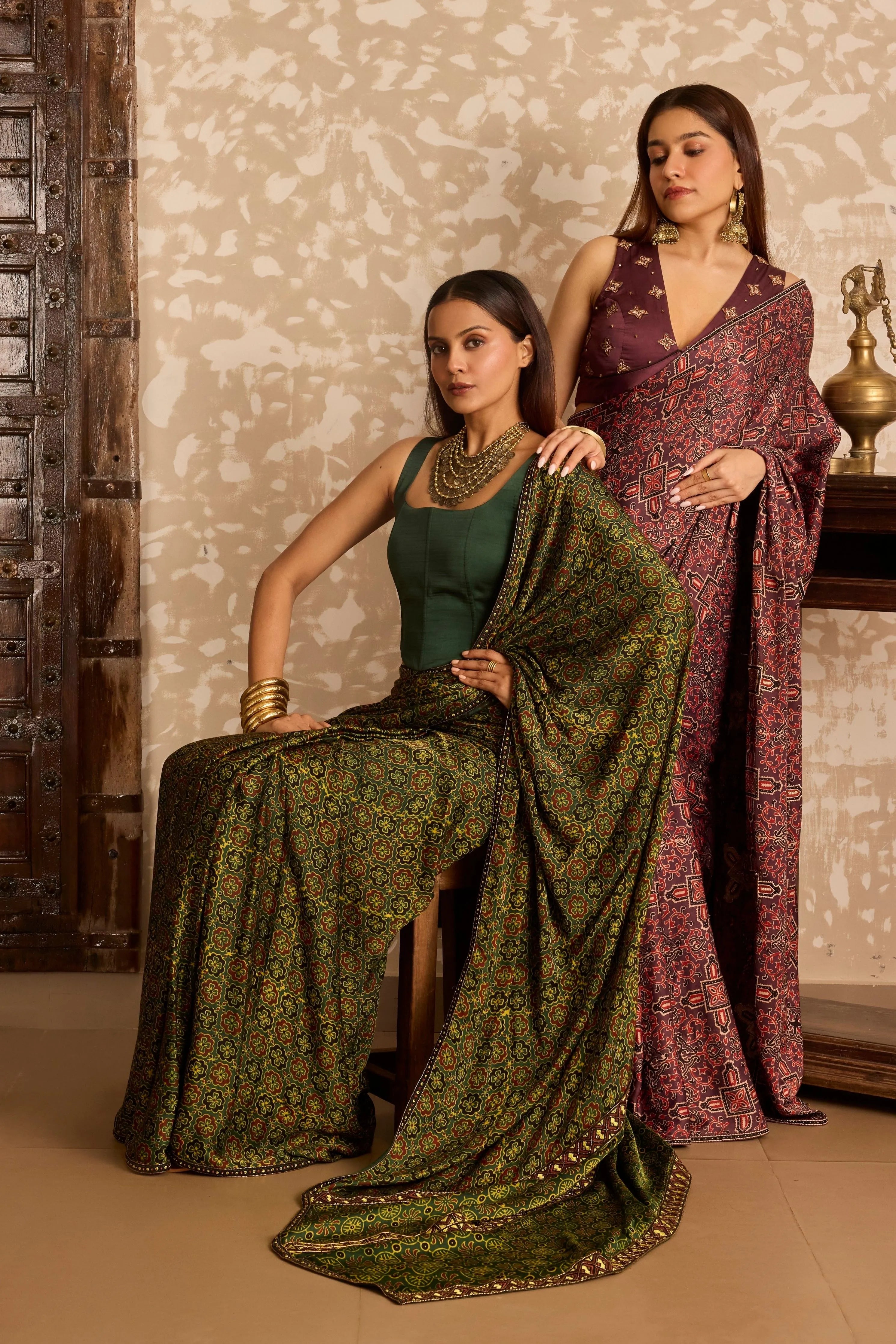 V neck tie up blosue with saree