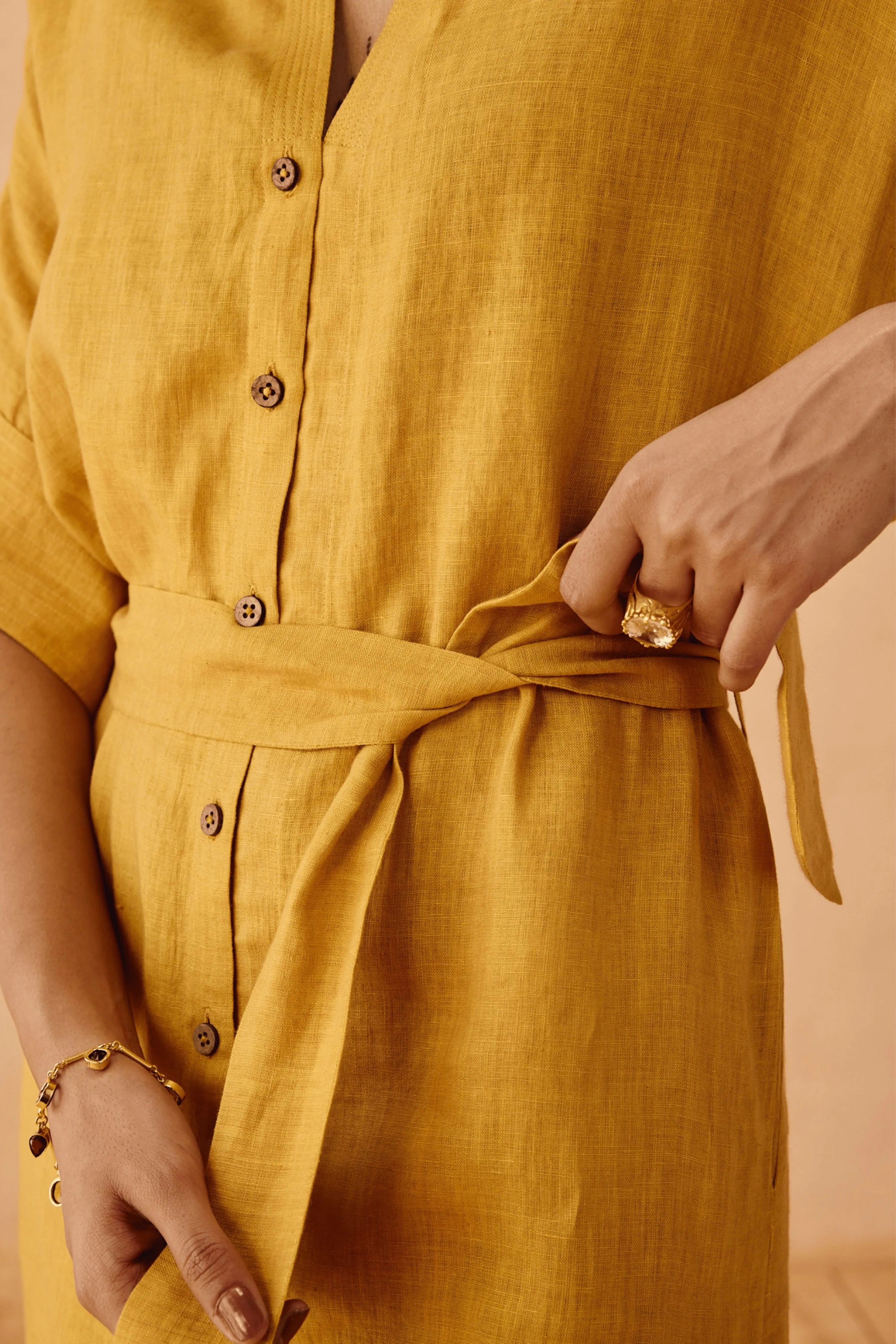 Golden Palm Linen Maxi Dress